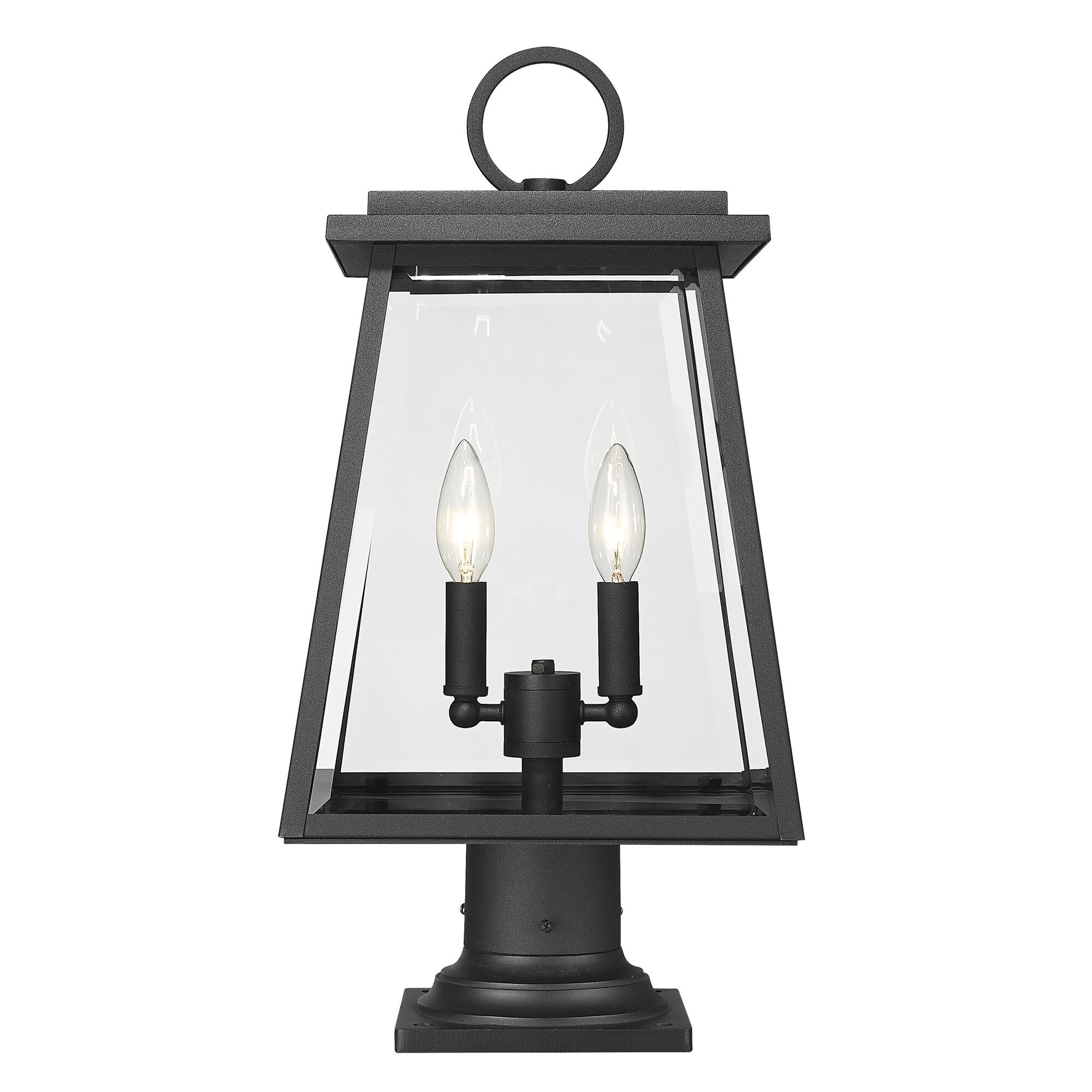 Shown in Black finish and Clear Beveled glass