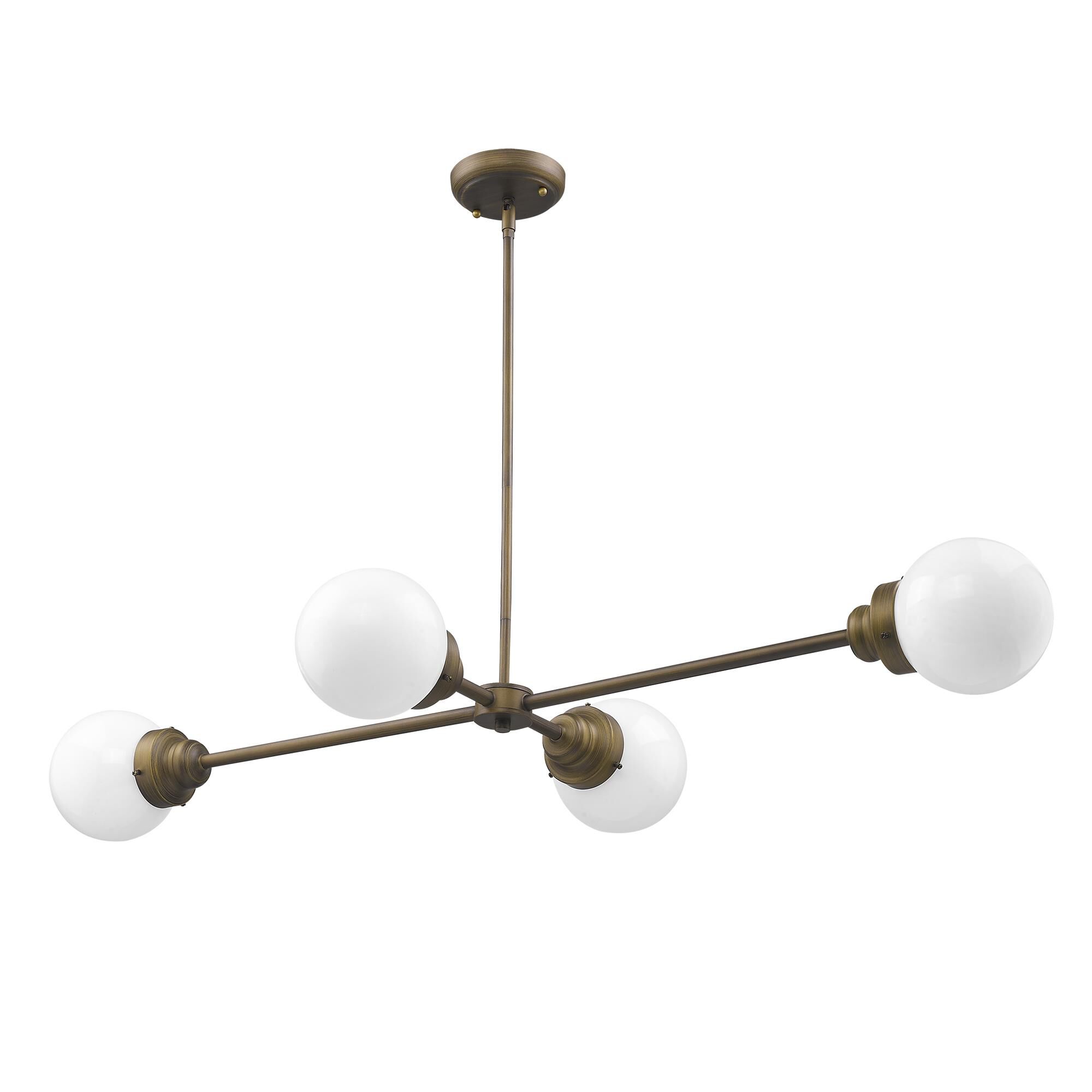 Shown in Raw Brass finish and Opal glass and Opal, Glass Globes shade