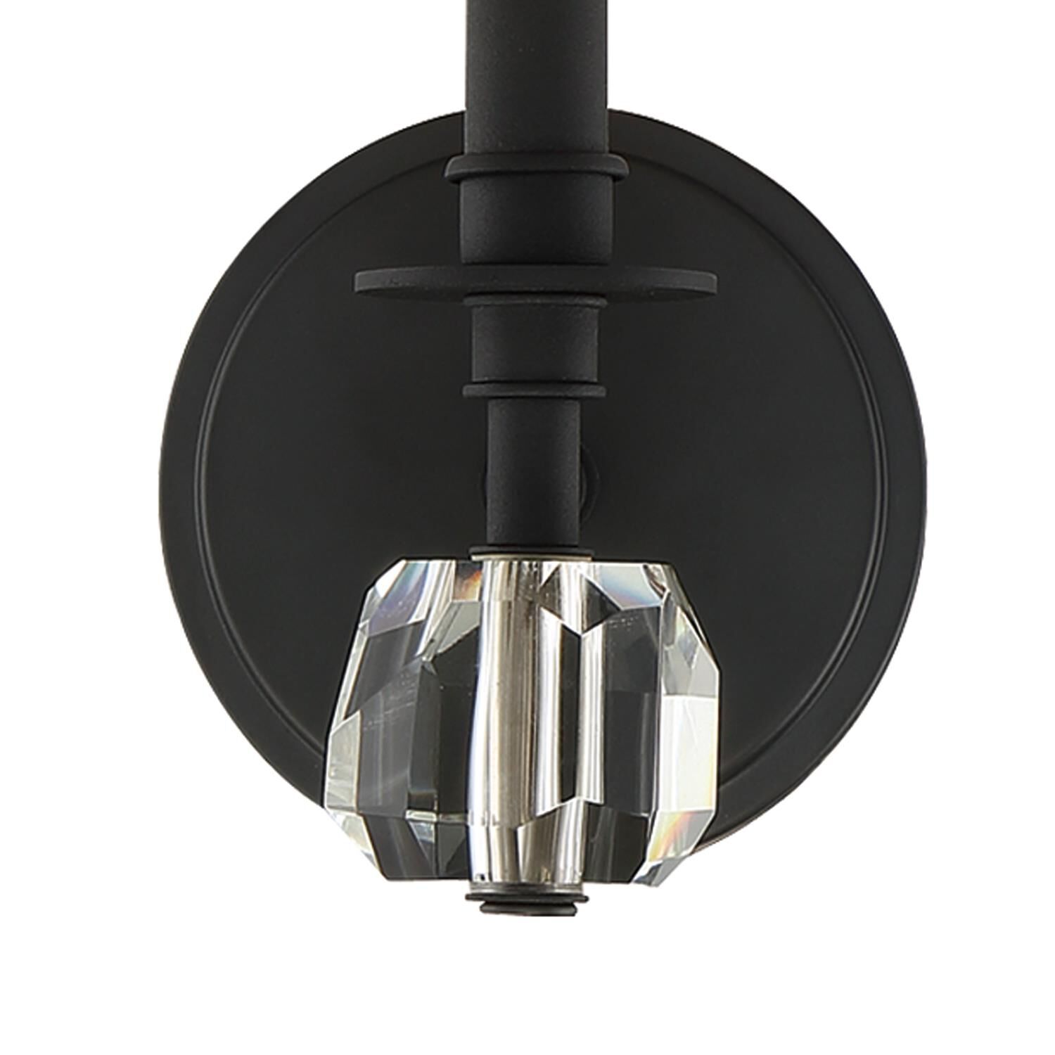 Shown in Black Forged finish and Faceted Cut crystal and White Silk shade