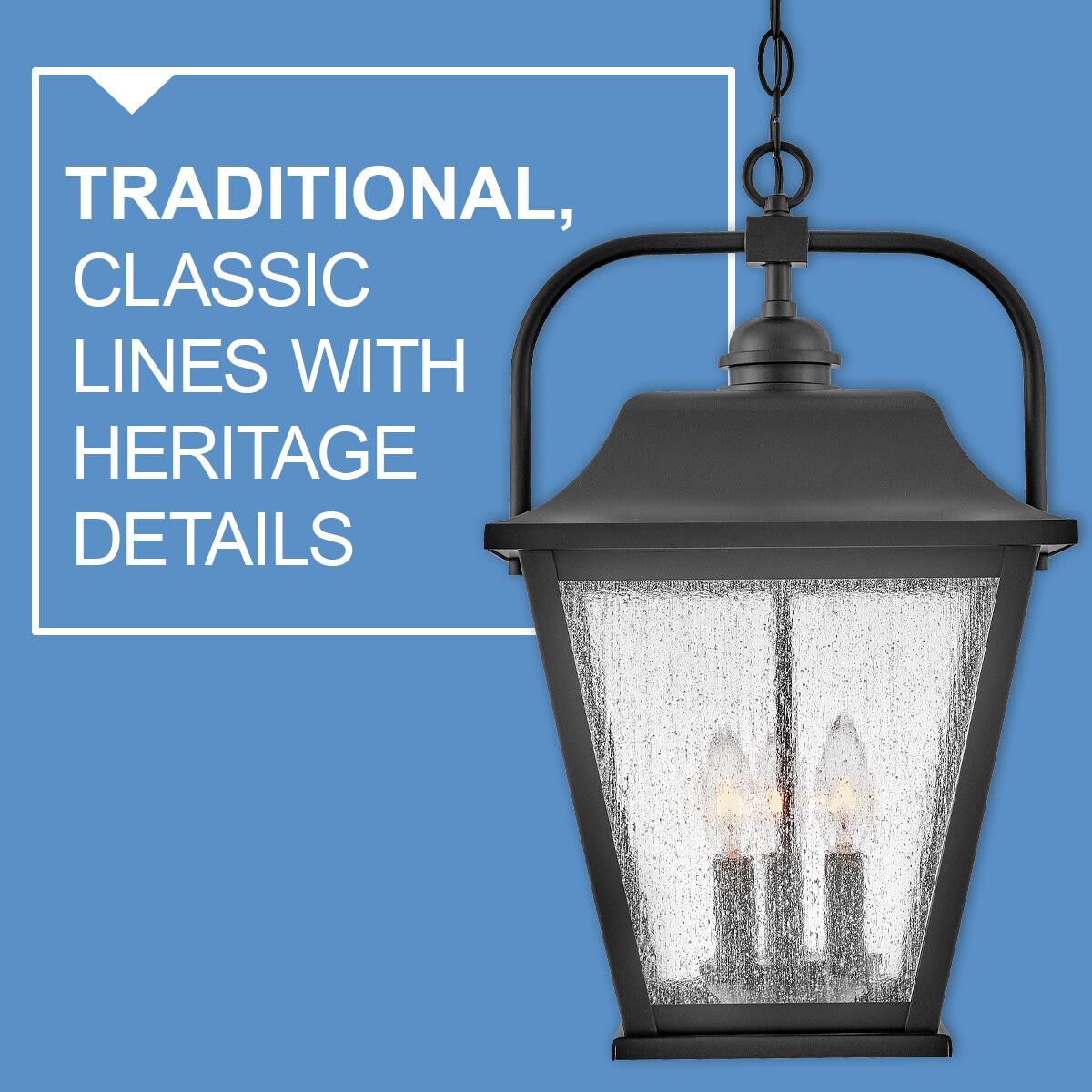 Shown in Black finish and Clear Seedy glass