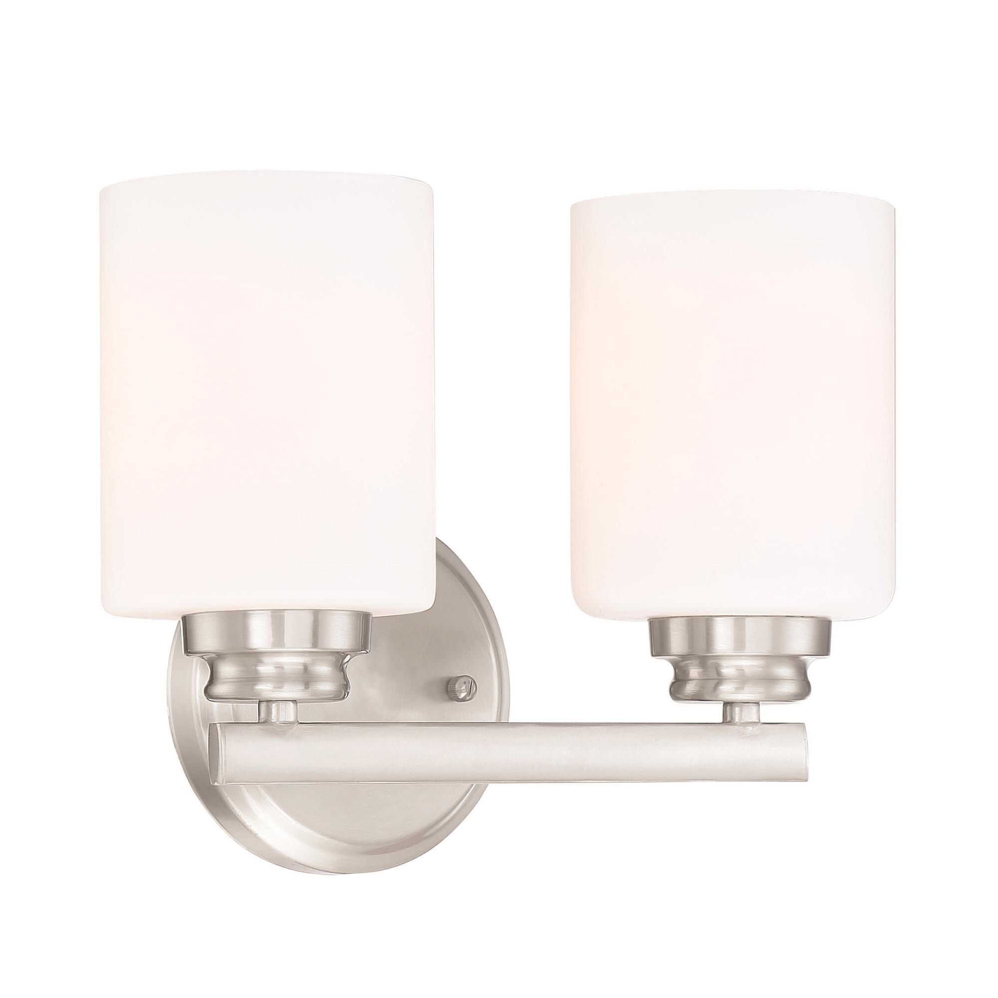Shown in Brushed Polished Nickel finish and White Frosted glass and Glass shade
