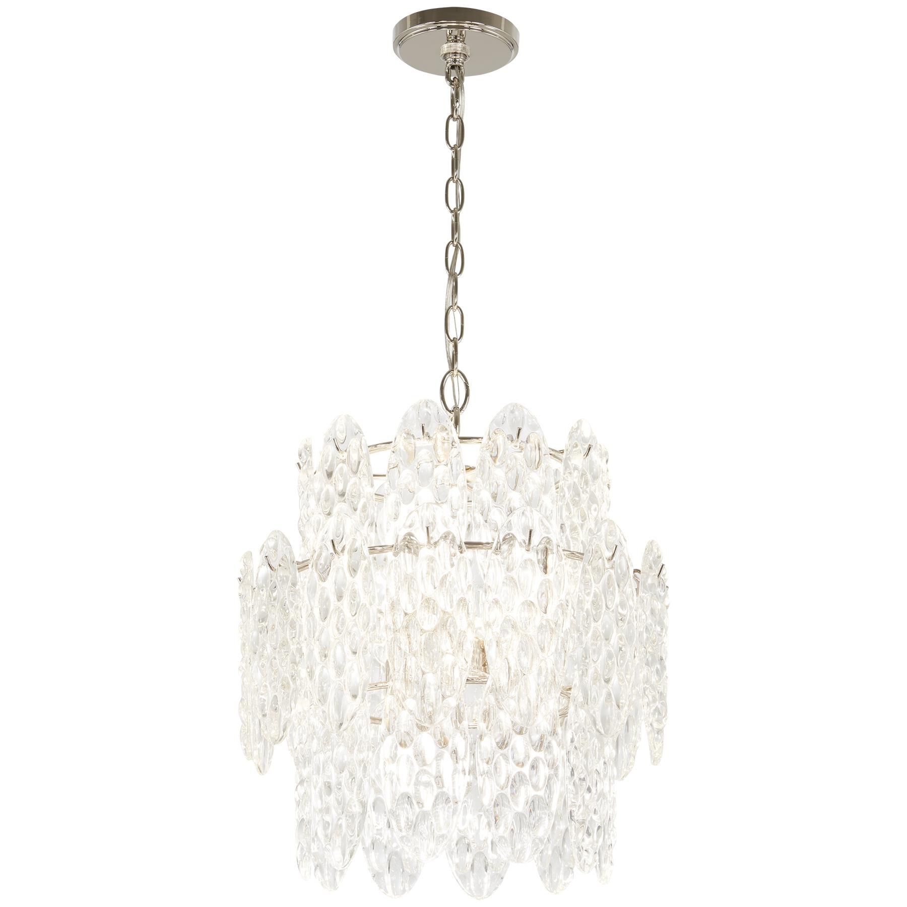 Shown in Polished Nickel finish and Etched glass