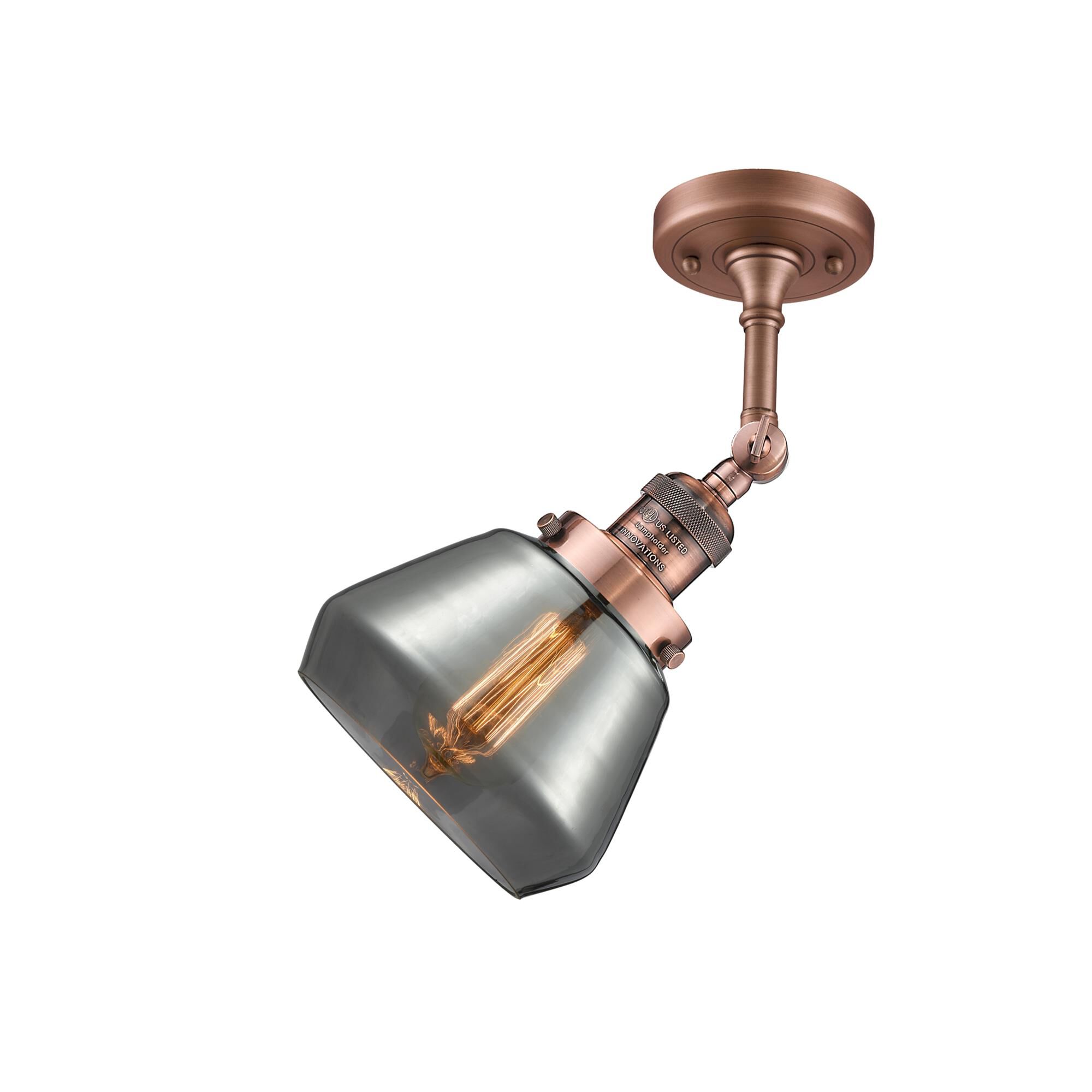 Shown in Antique Copper finish and Plated Smoked glass and None accent