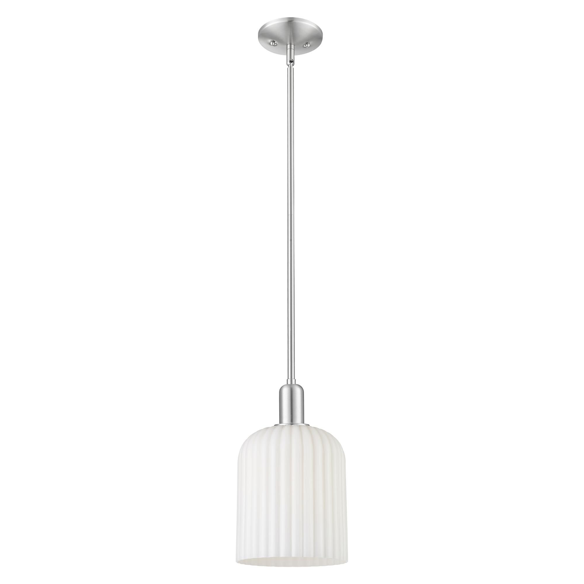 Shown in Brushed Satin Nickel finish and Gloss White glass