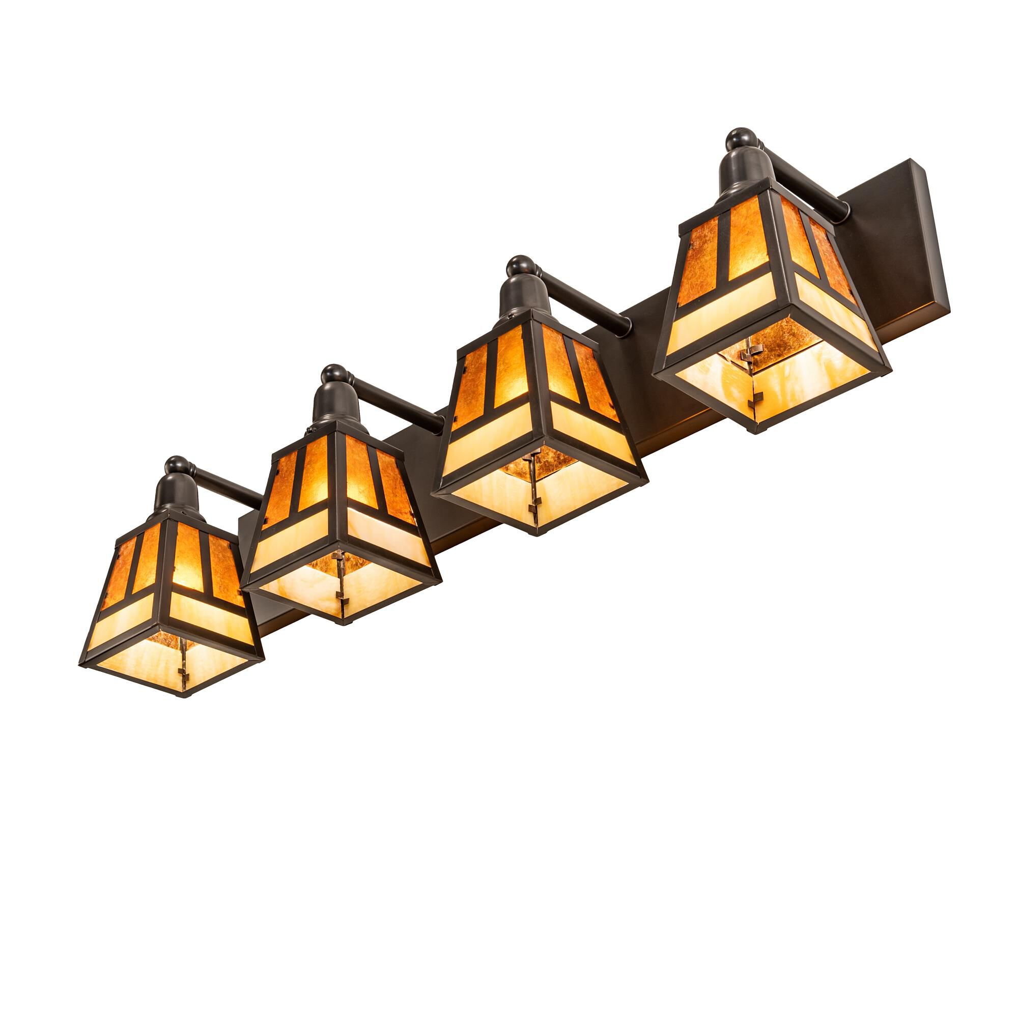 Shown in Craftsman Brown Finish finish and Beige;Amber Mica glass