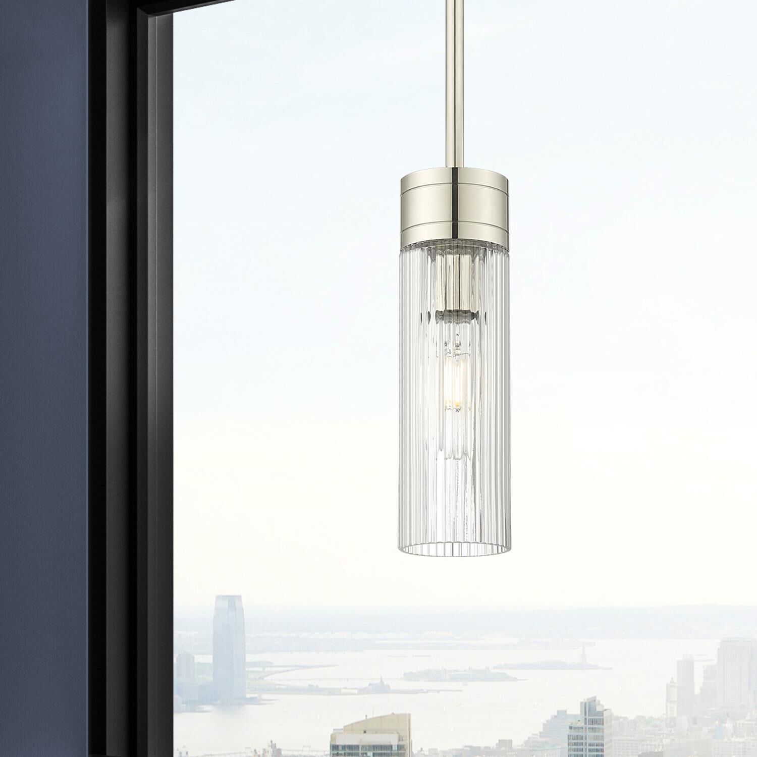 Shown in Polished Nickel finish and Striped Clear glass