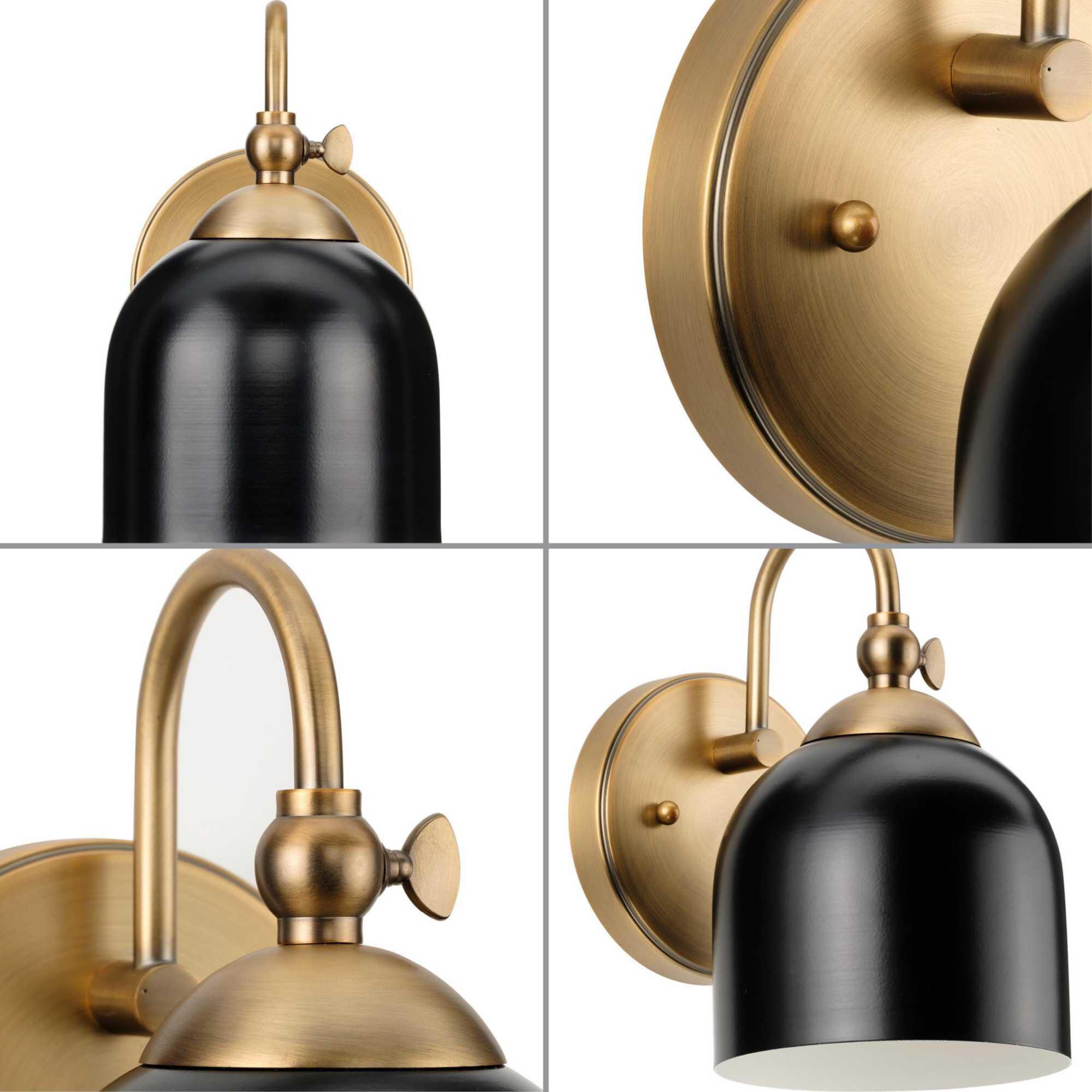 Shown in Vintage Brass finish and Matte Black glass