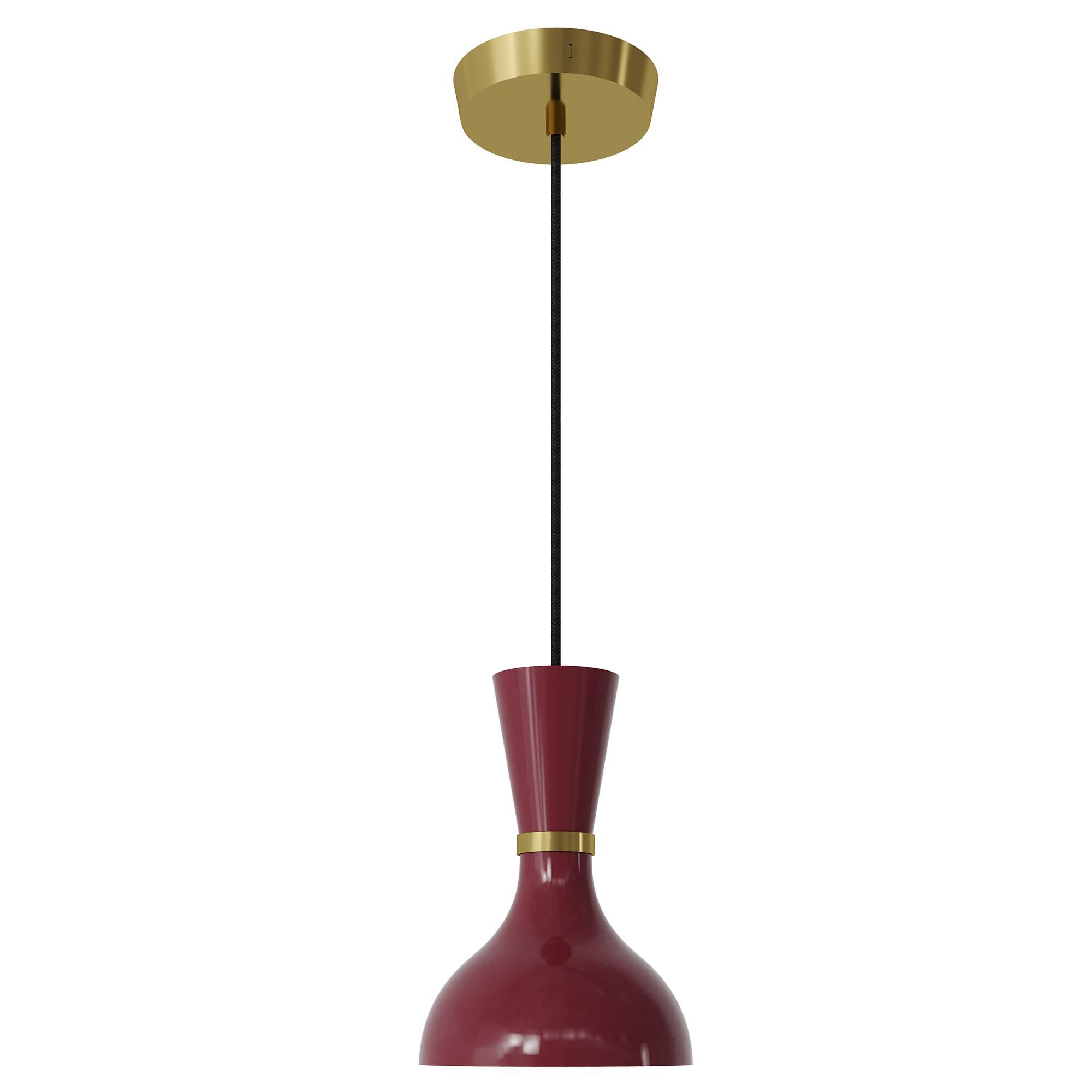 Shown in Modern Brass finish and Sugar Plum shade