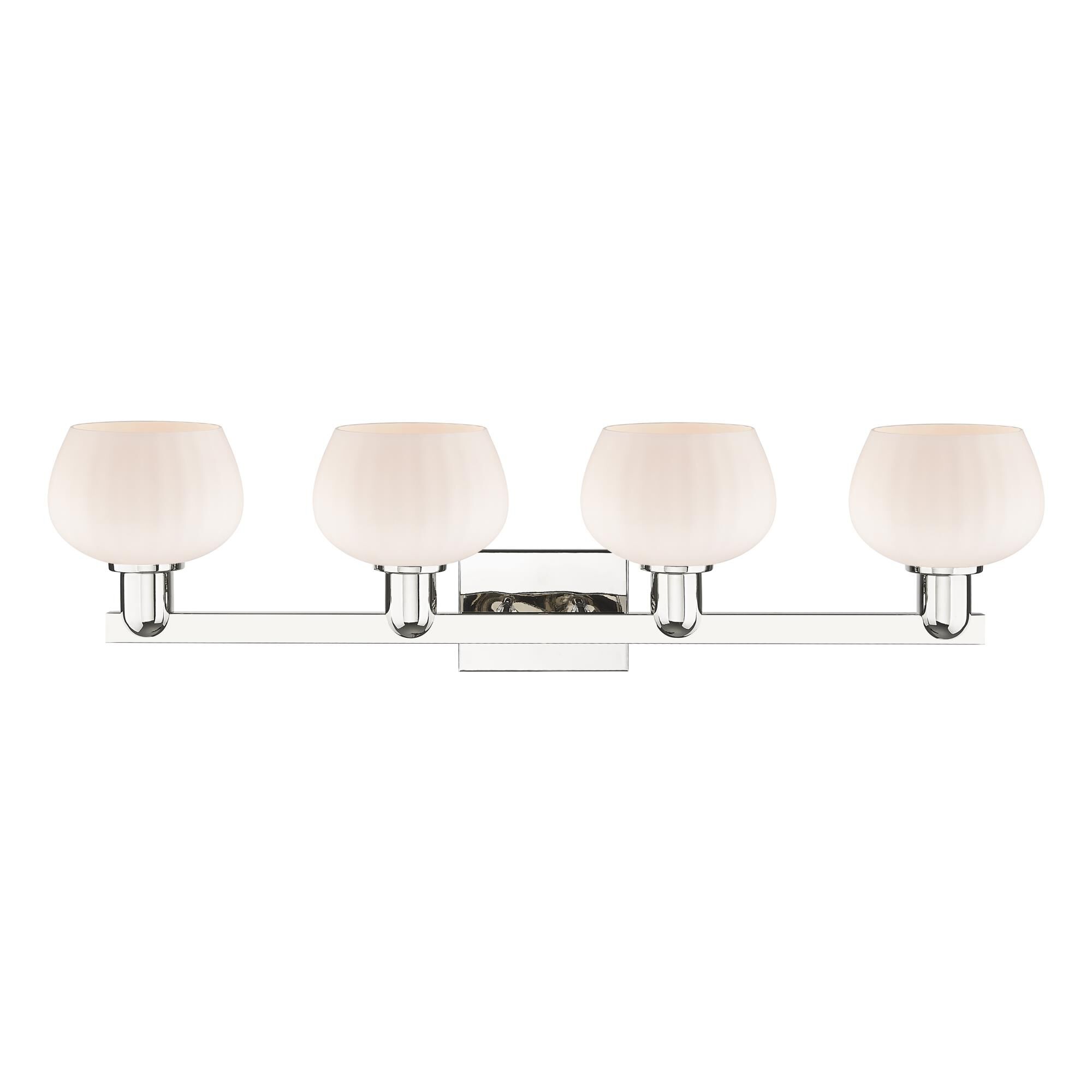 Shown in Polished Nickel finish and Matte White glass