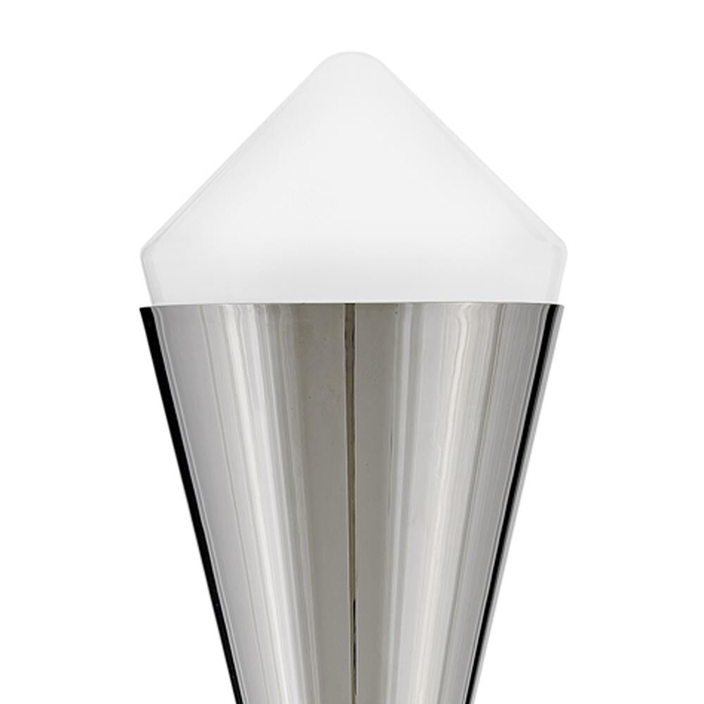 Shown in Polished Nickel finish and Cased Opal White glass and Lacquered Brass accent