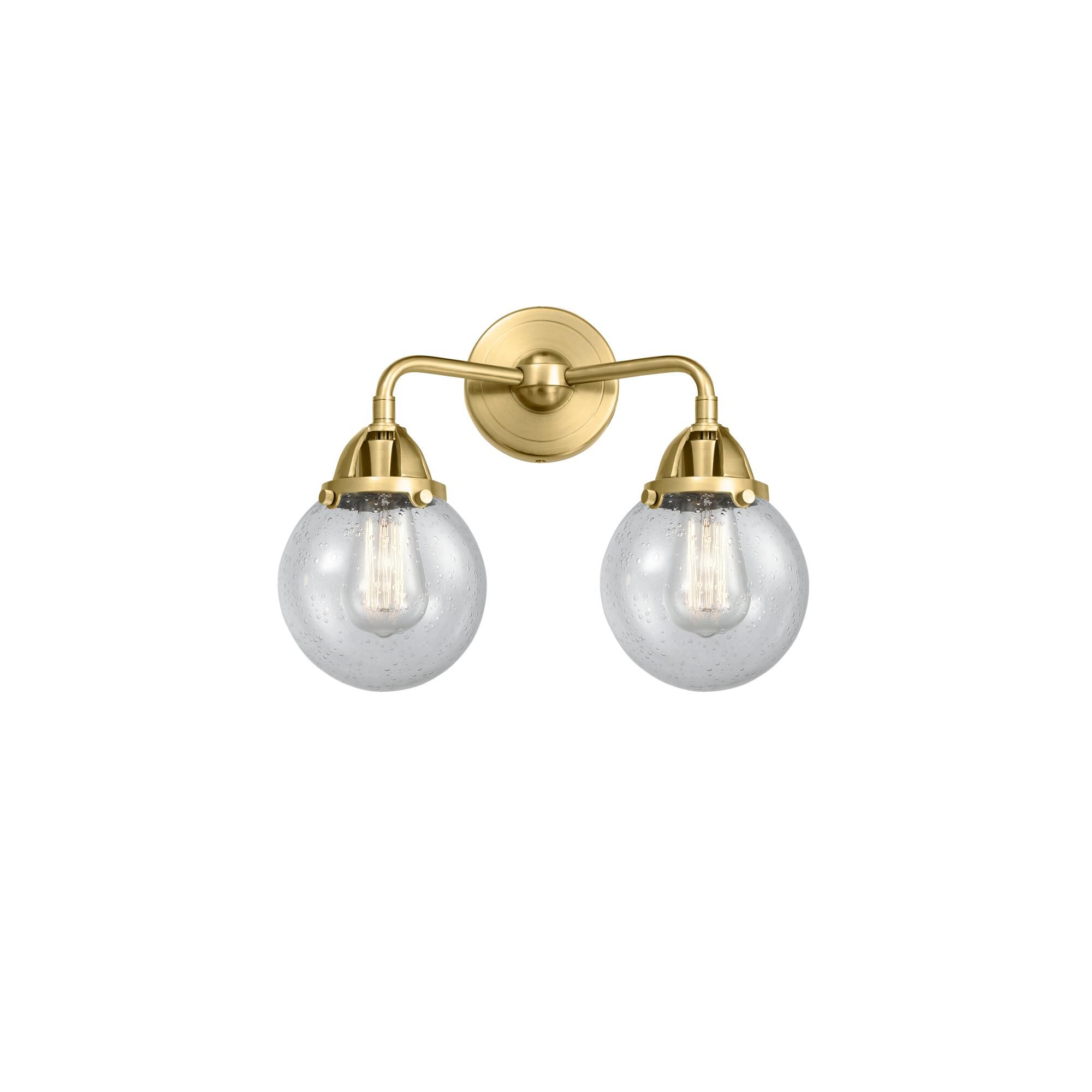 Shown in Satin Gold finish and Seedy Globe glass and No Shade shade