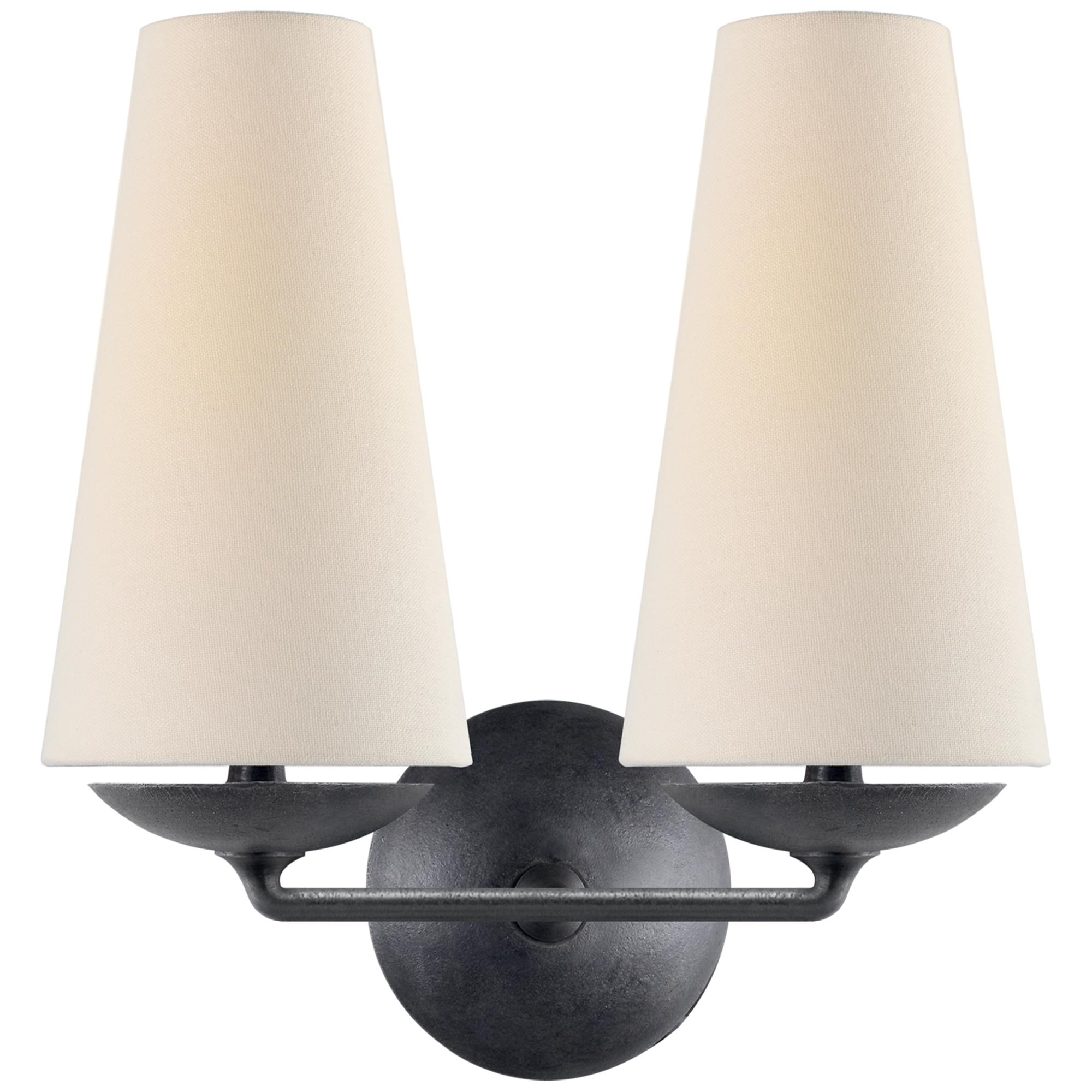 Shown in Aged Iron finish and Linen shade