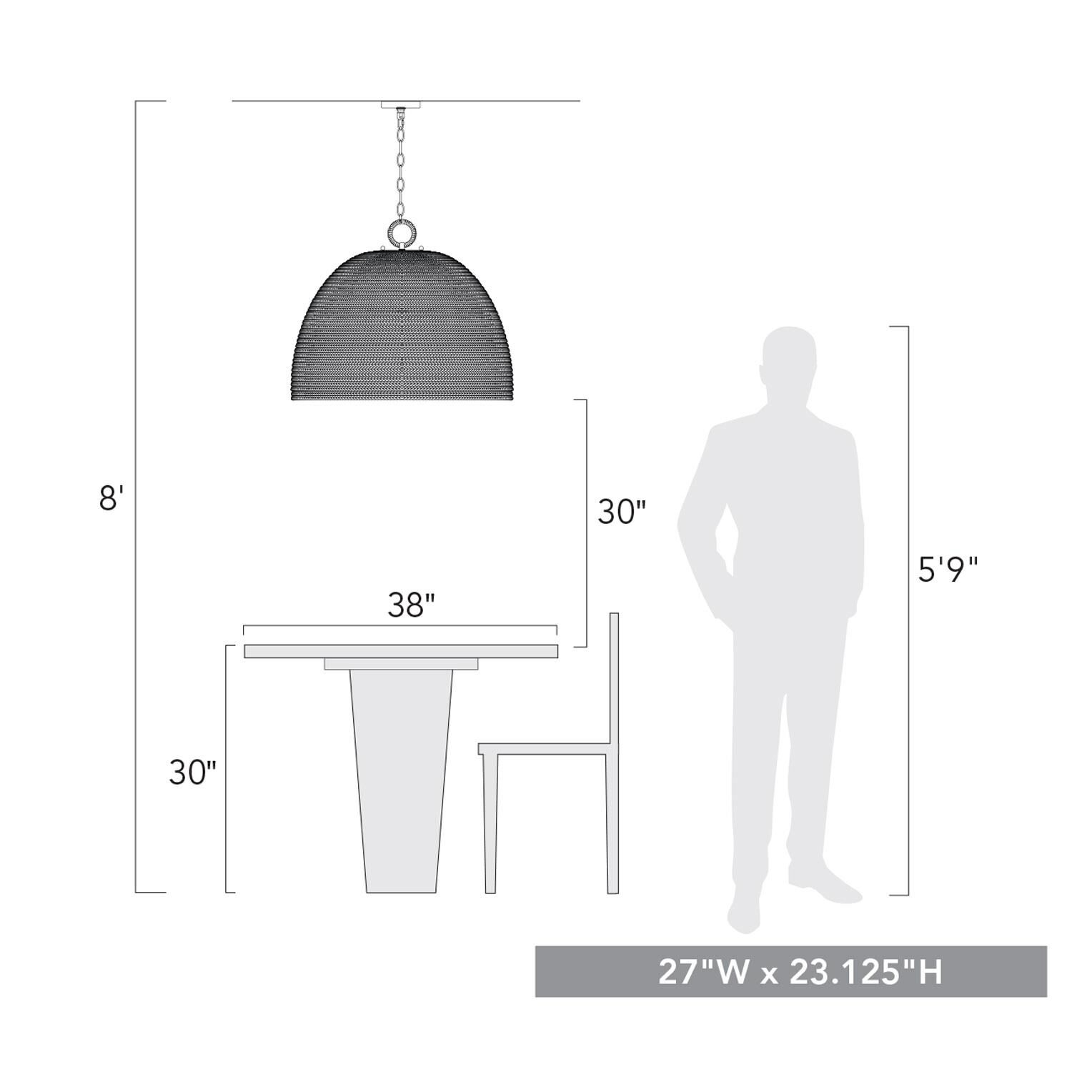 Rue 27 Inch Large Pendant by Golden Lighting