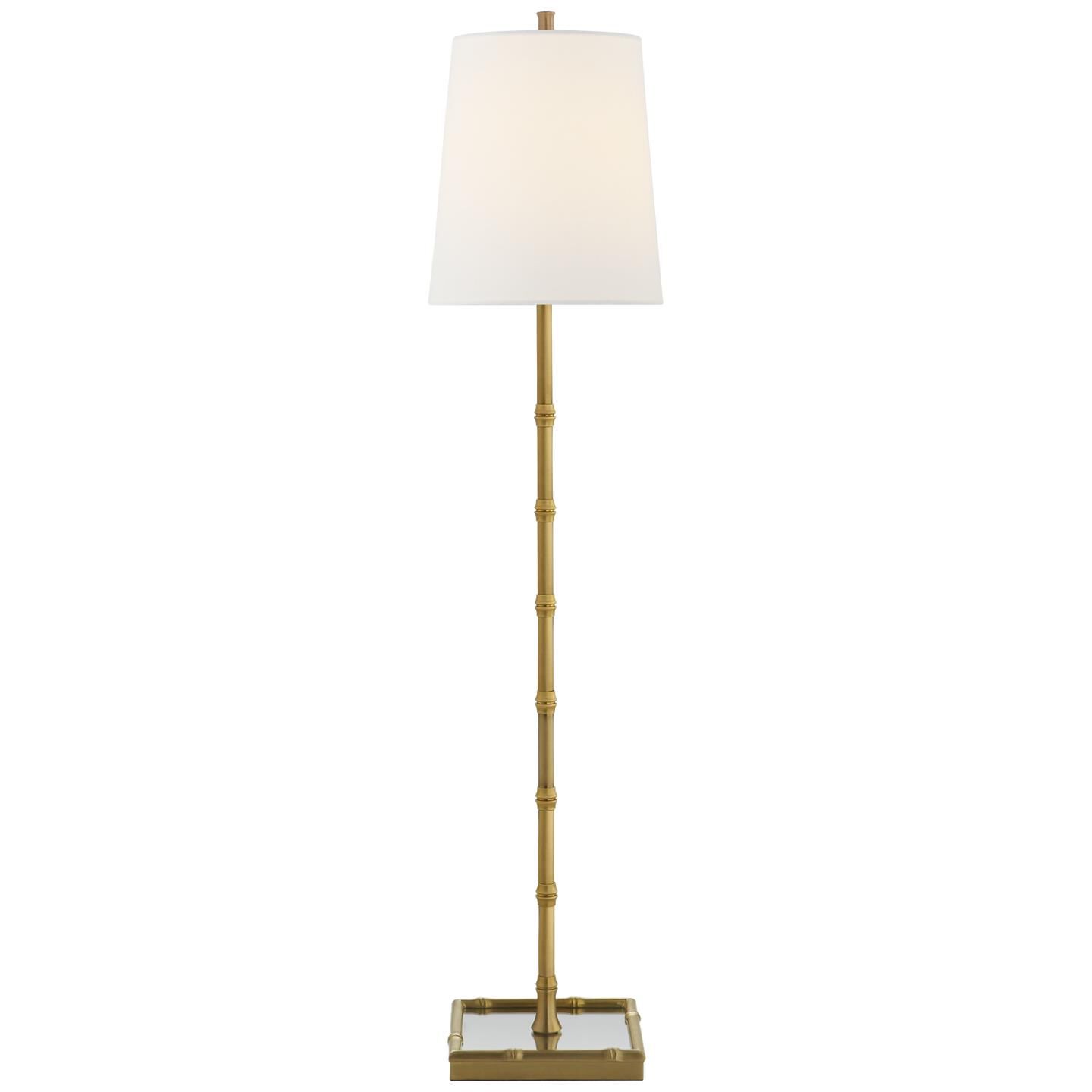 Shown in Hand-Rubbed Antique Brass finish and Linen shade