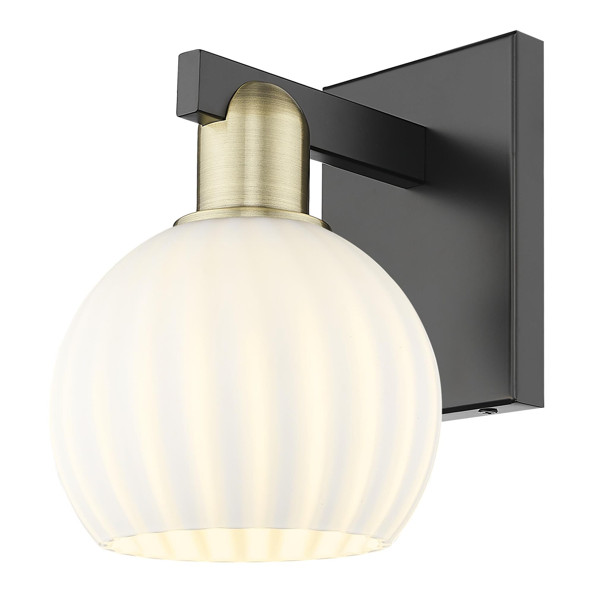 Shown in Black Antique Brass finish and White Venetian glass
