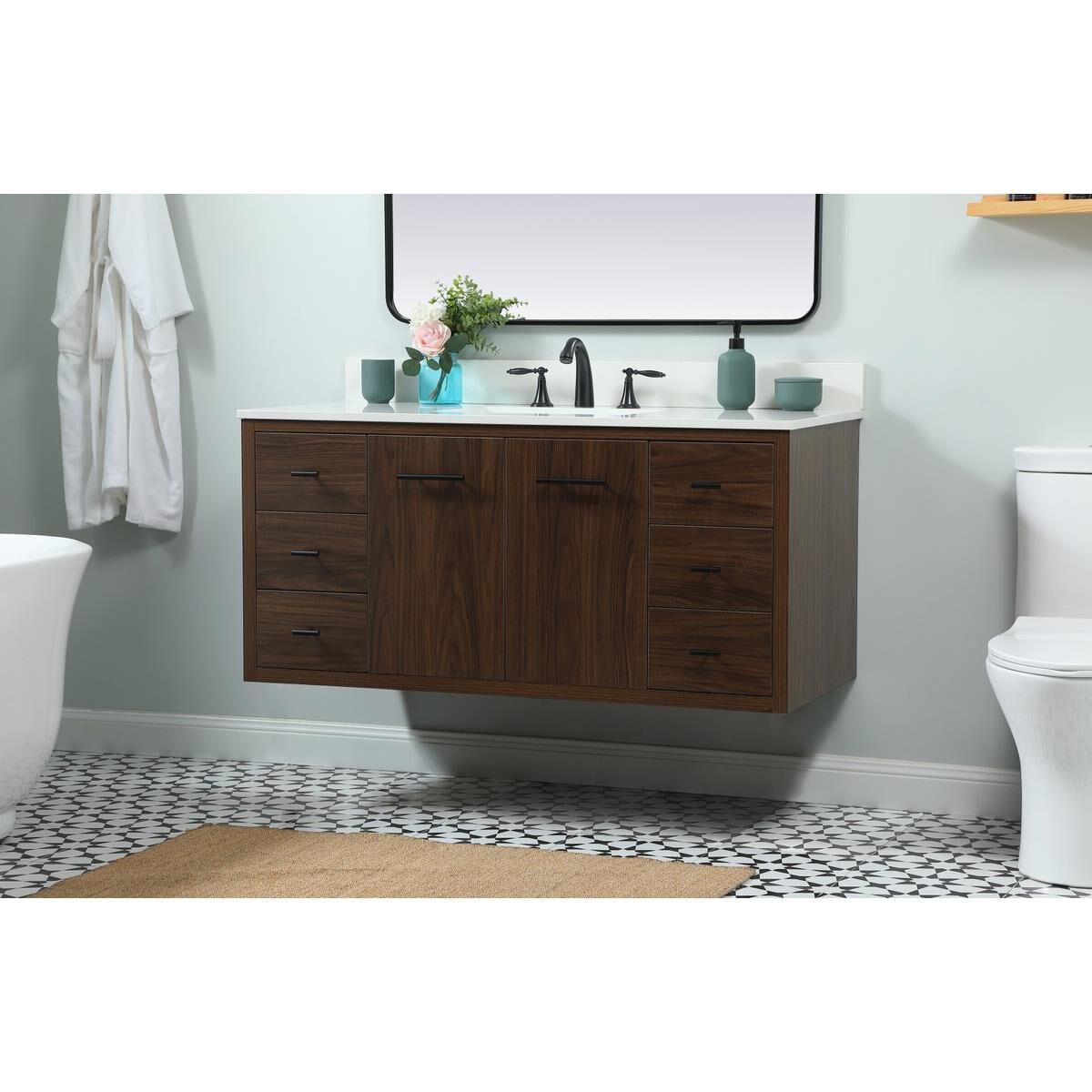 Shown in Walnut finish and Backsplash accent