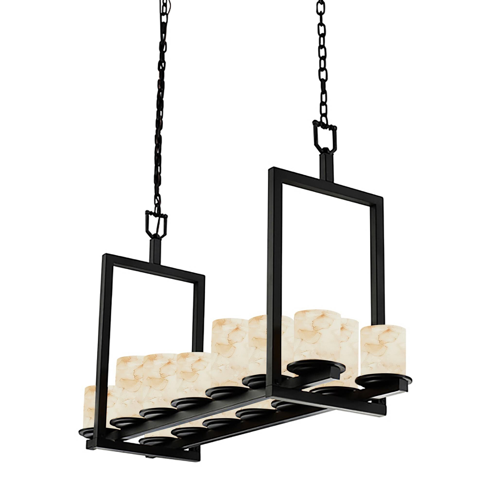 Shown in Matte Black finish and Shaved Alabaster Rocks Cast Into Resin glass and Cylinder with Flat Rim (ALR) shade and Cylinder with Flat Rim accent