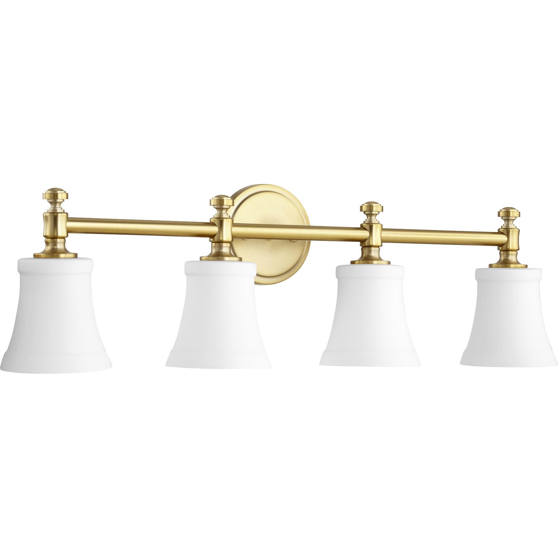 Shown in Aged Brass with Satin Opal finish and Satin Opal shade
