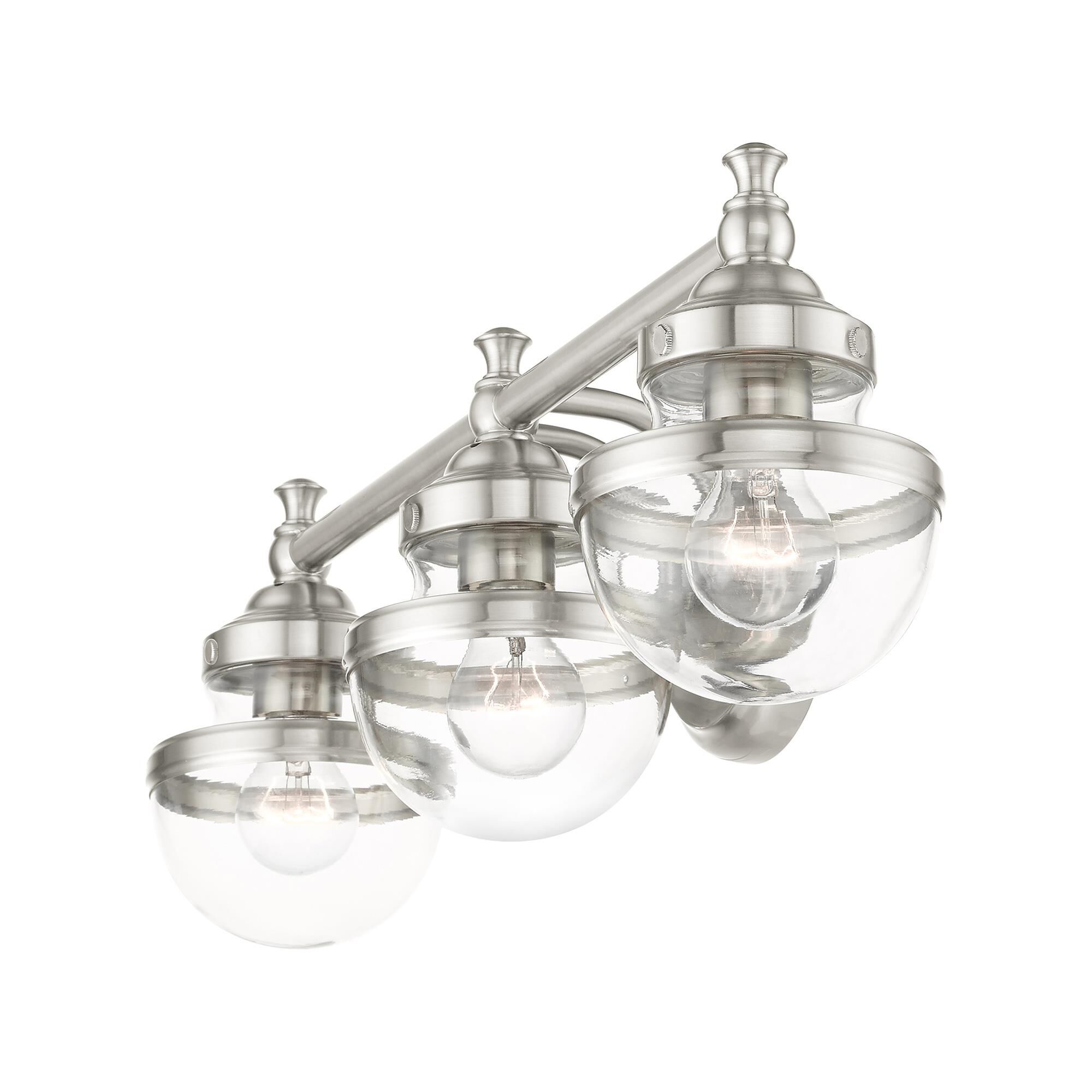 Shown in Brushed Nickel finish and Hand Blown Clear glass and Hand Blown Clear Glass shade