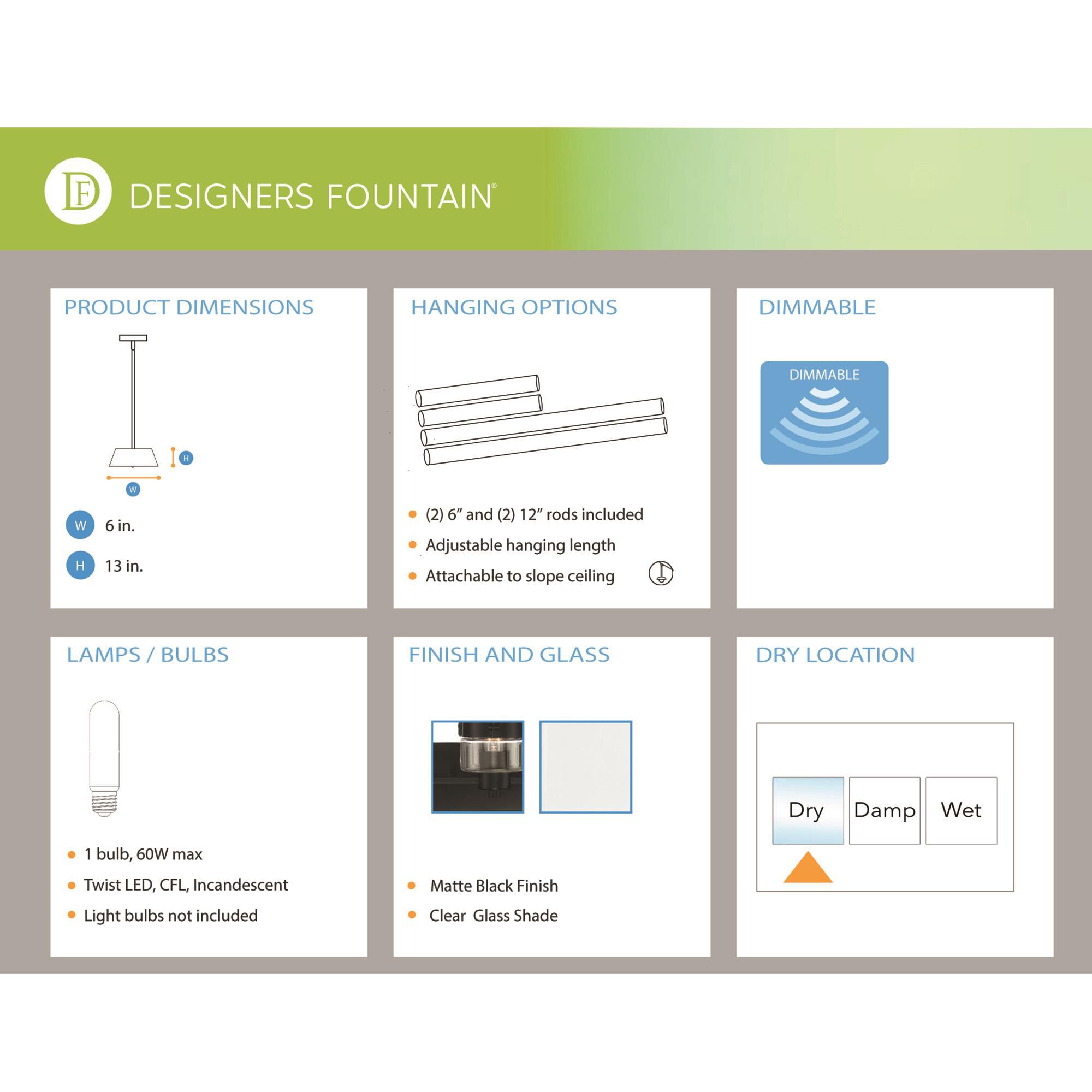 Shown in Matte Black finish and Clear glass