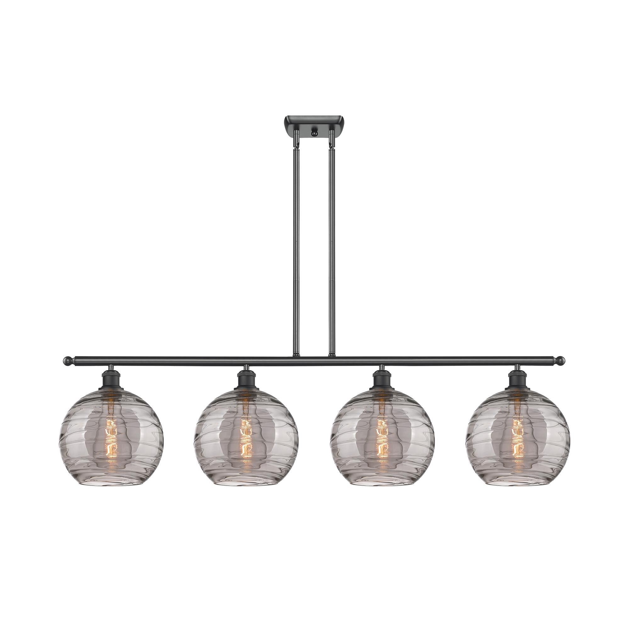 Shown in Matte Black finish and Light Smoke Deco Swirl glass