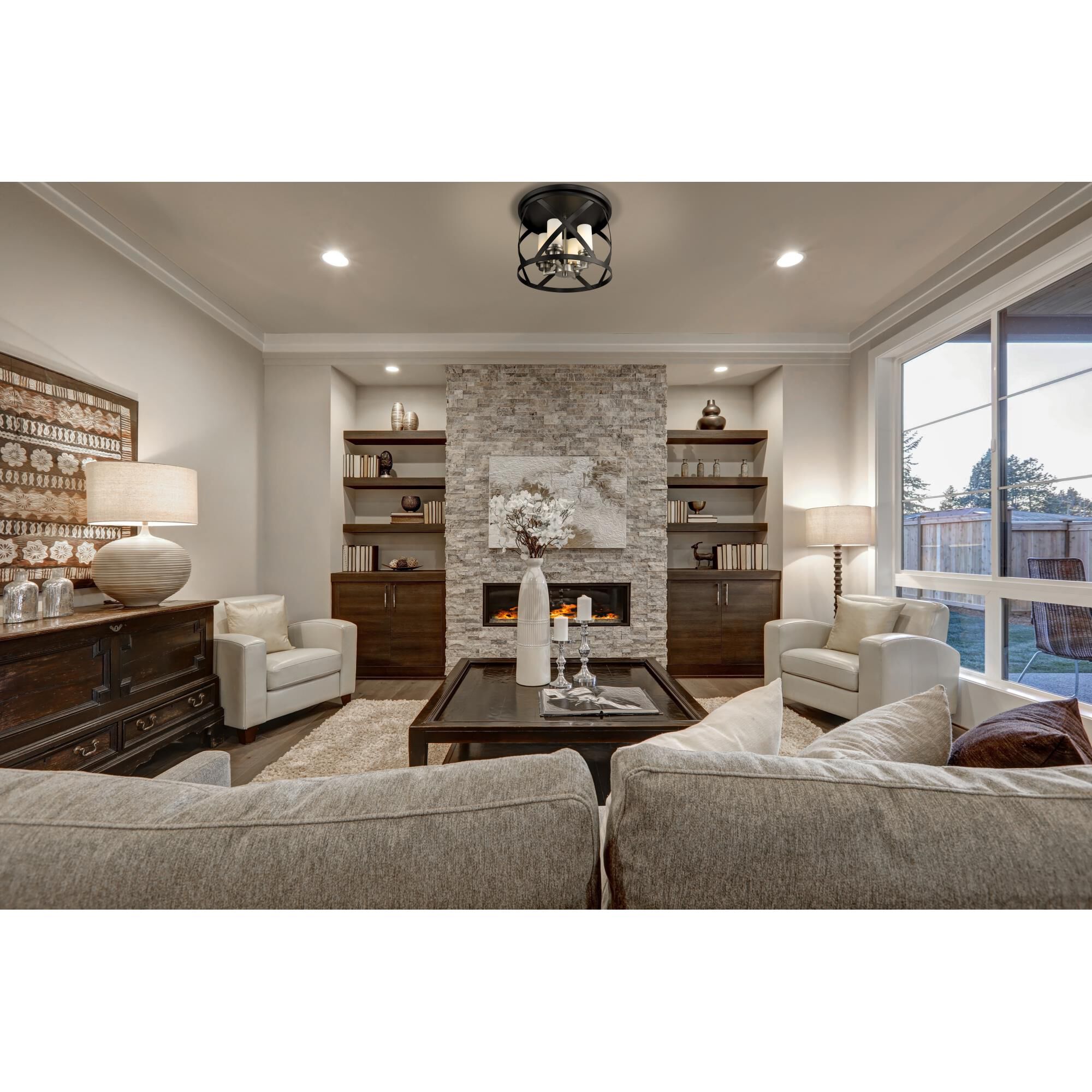 Shown in Matte Black + Brushed Nickel finish and Glass shade