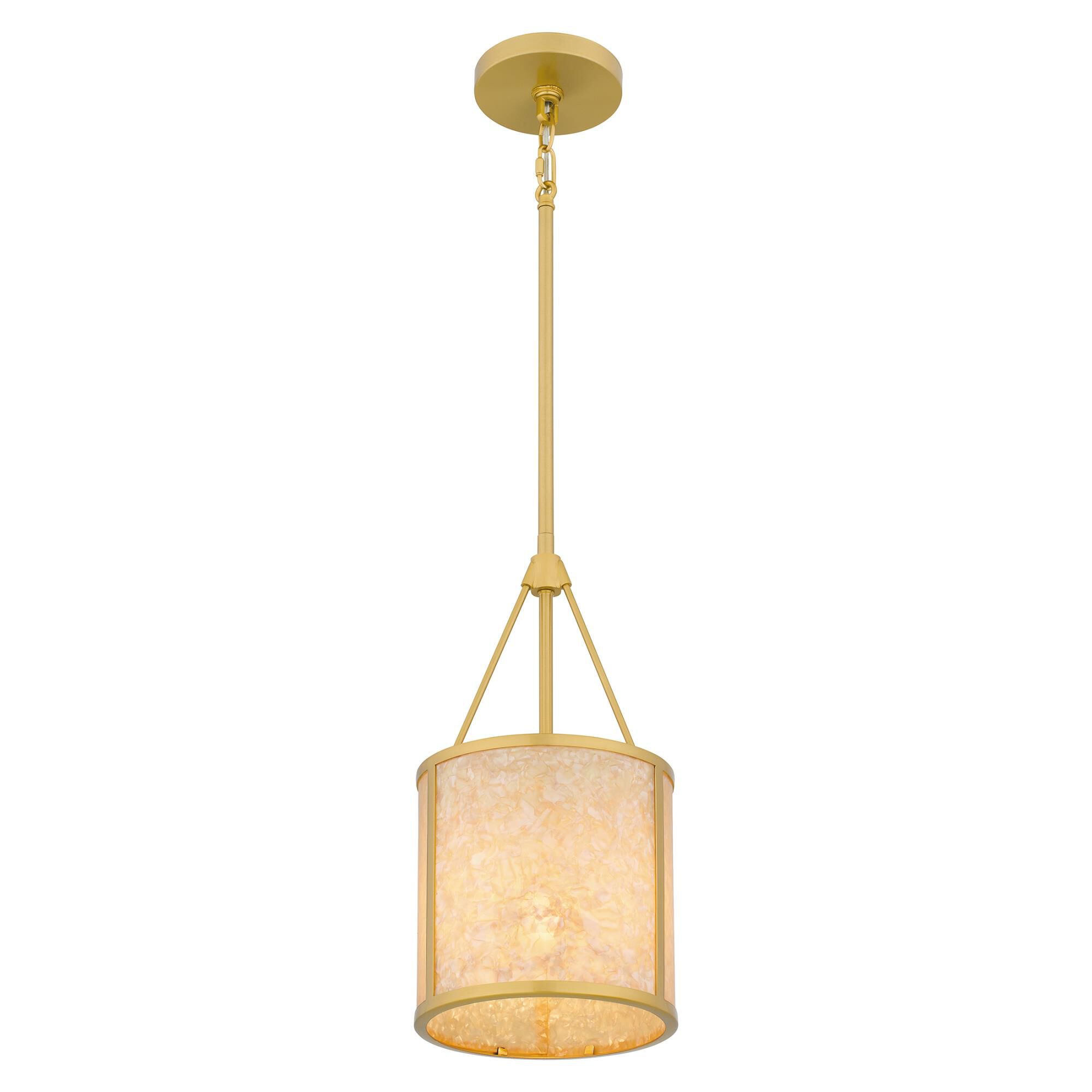 Shown in Brushed Gold finish and Faux Capiz Shell shade