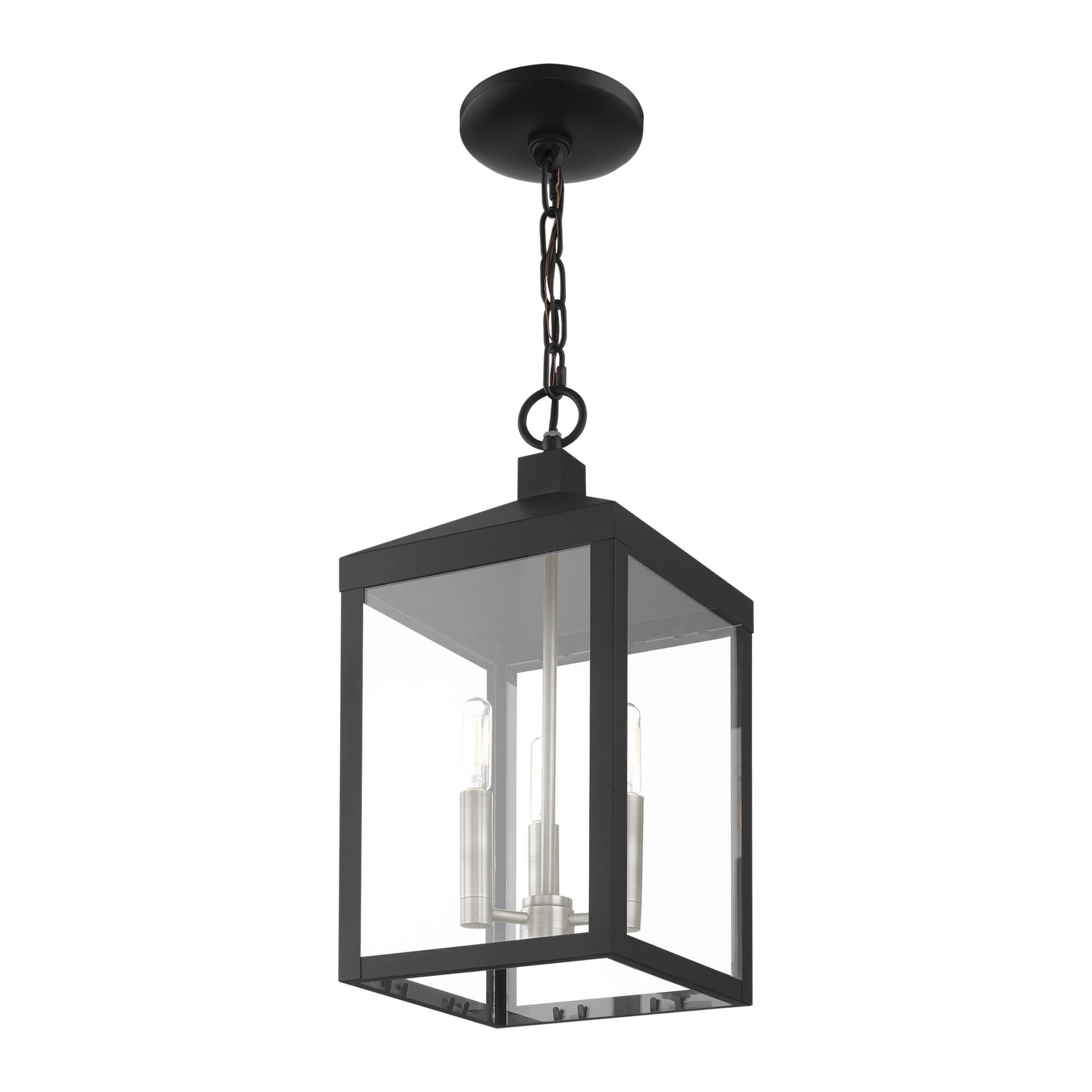 Shown in Black With Brushed Nickel Cluster finish and Clear glass and Clear Glass shade