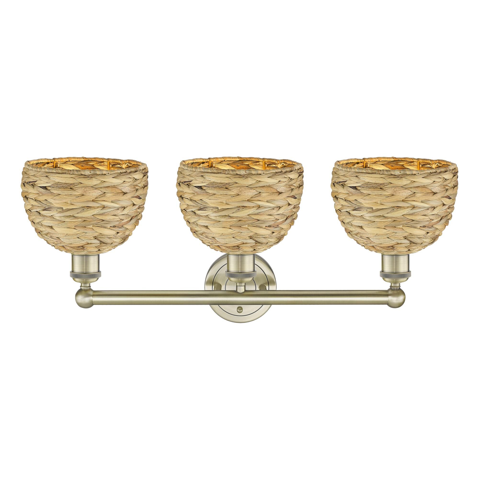 Shown in Antique Brass finish and Natural shade