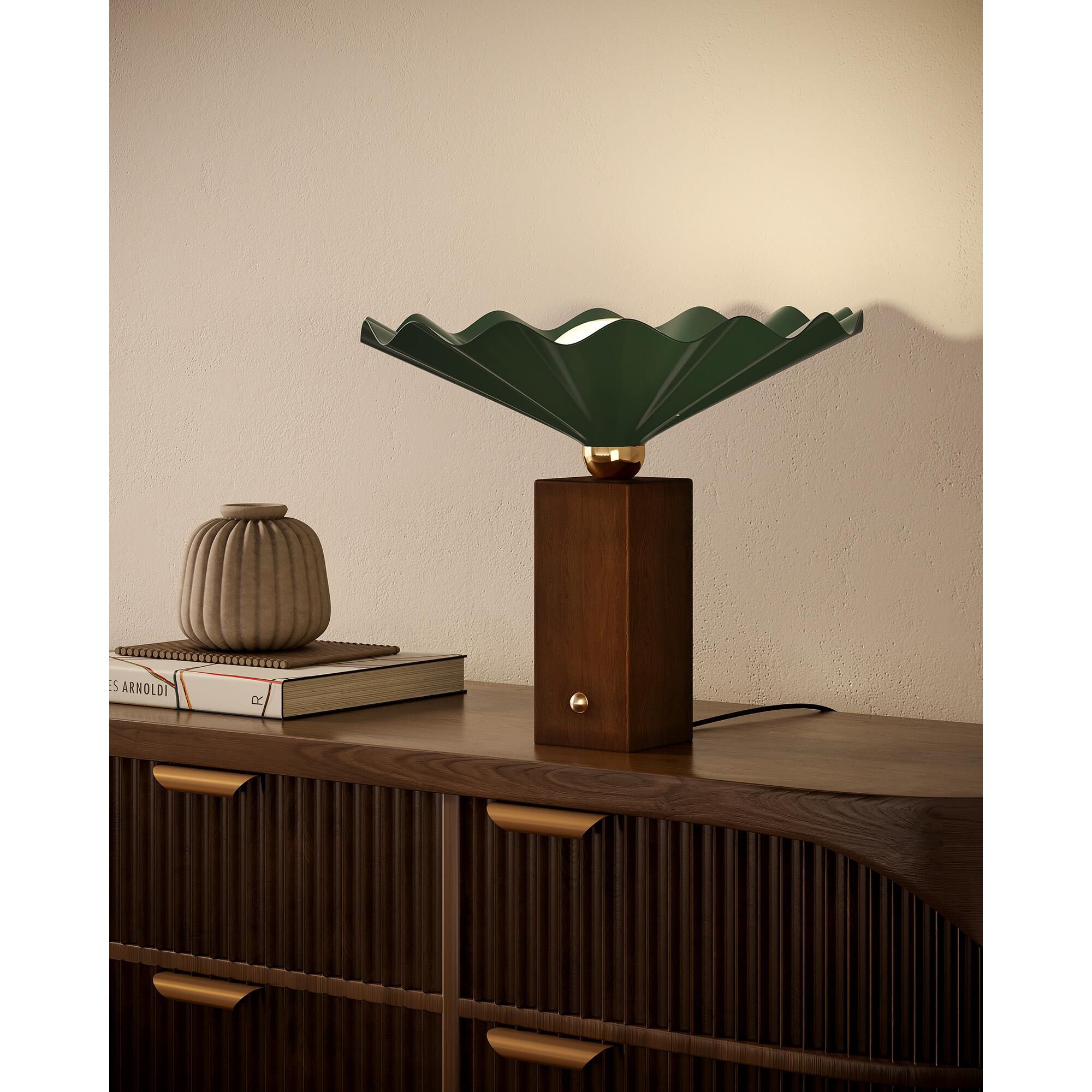 Shown in Pine Green finish and Matte Opal glass