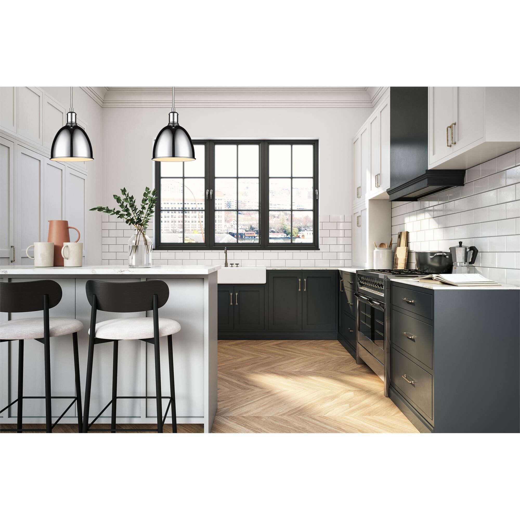 Shown in Chrome finish and Chrome glass and Chrome shade