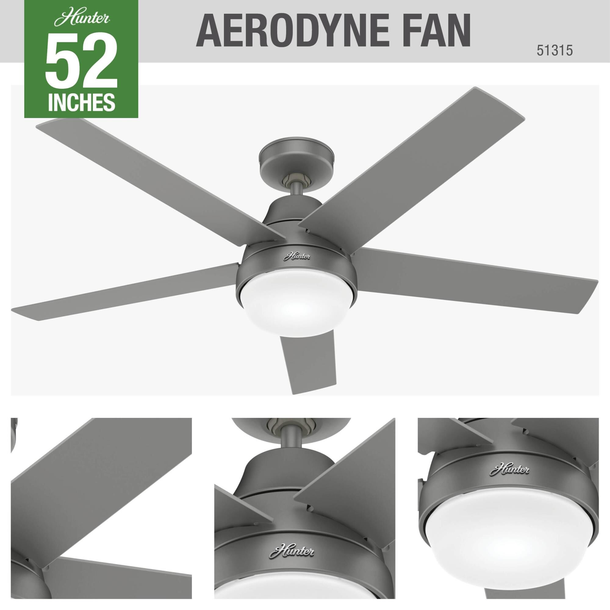 Aerodyne 52 Inch Ceiling Fan with Light Kit by Hunter Fan