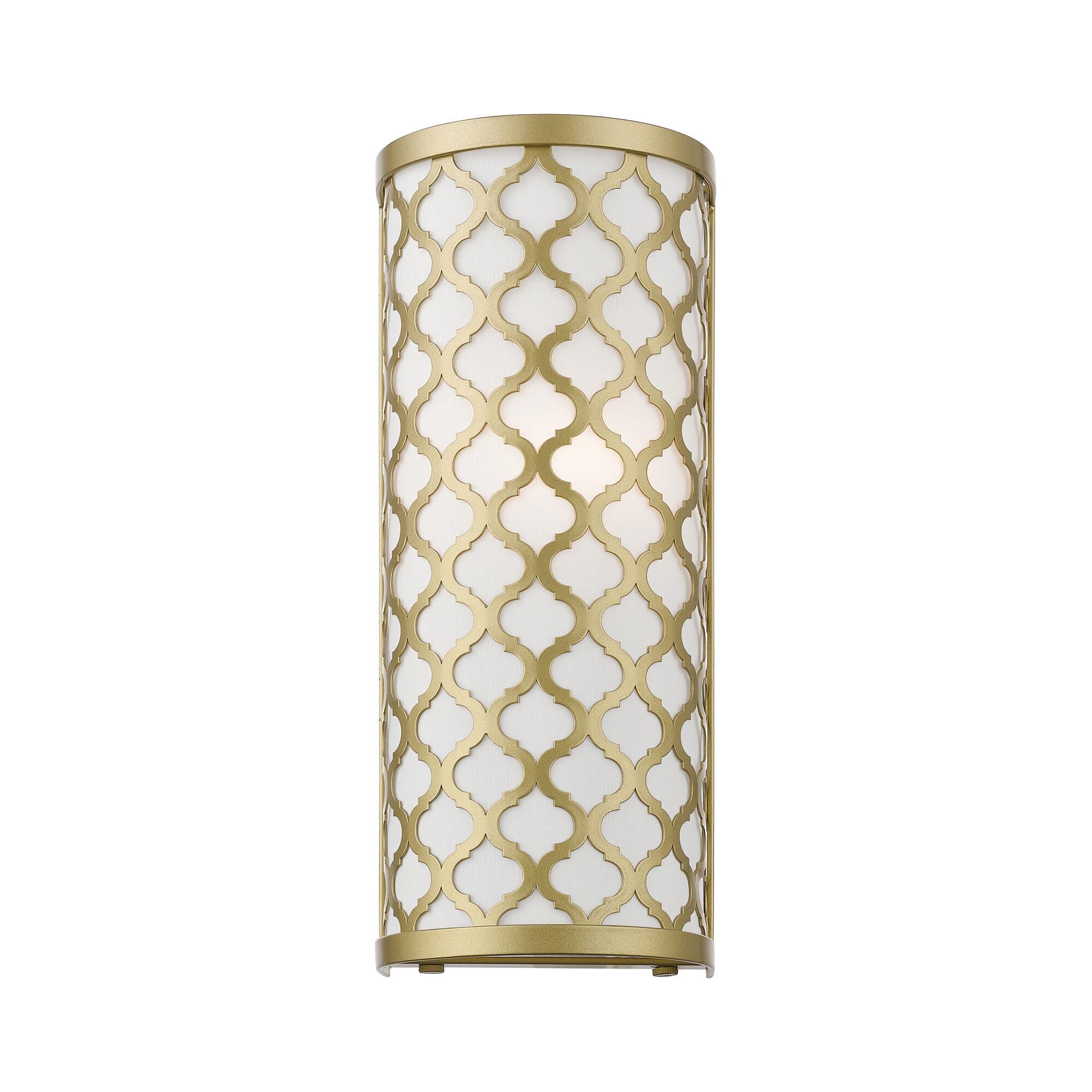 Shown in Soft Gold finish and Hand Crafted Off-White Hardback Fabric With White Fabric Inside shade