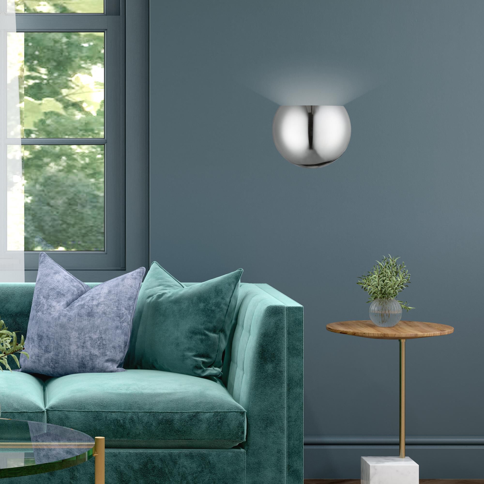 Shown in Polished Chrome finish and Polished Chrome with White Inside shade