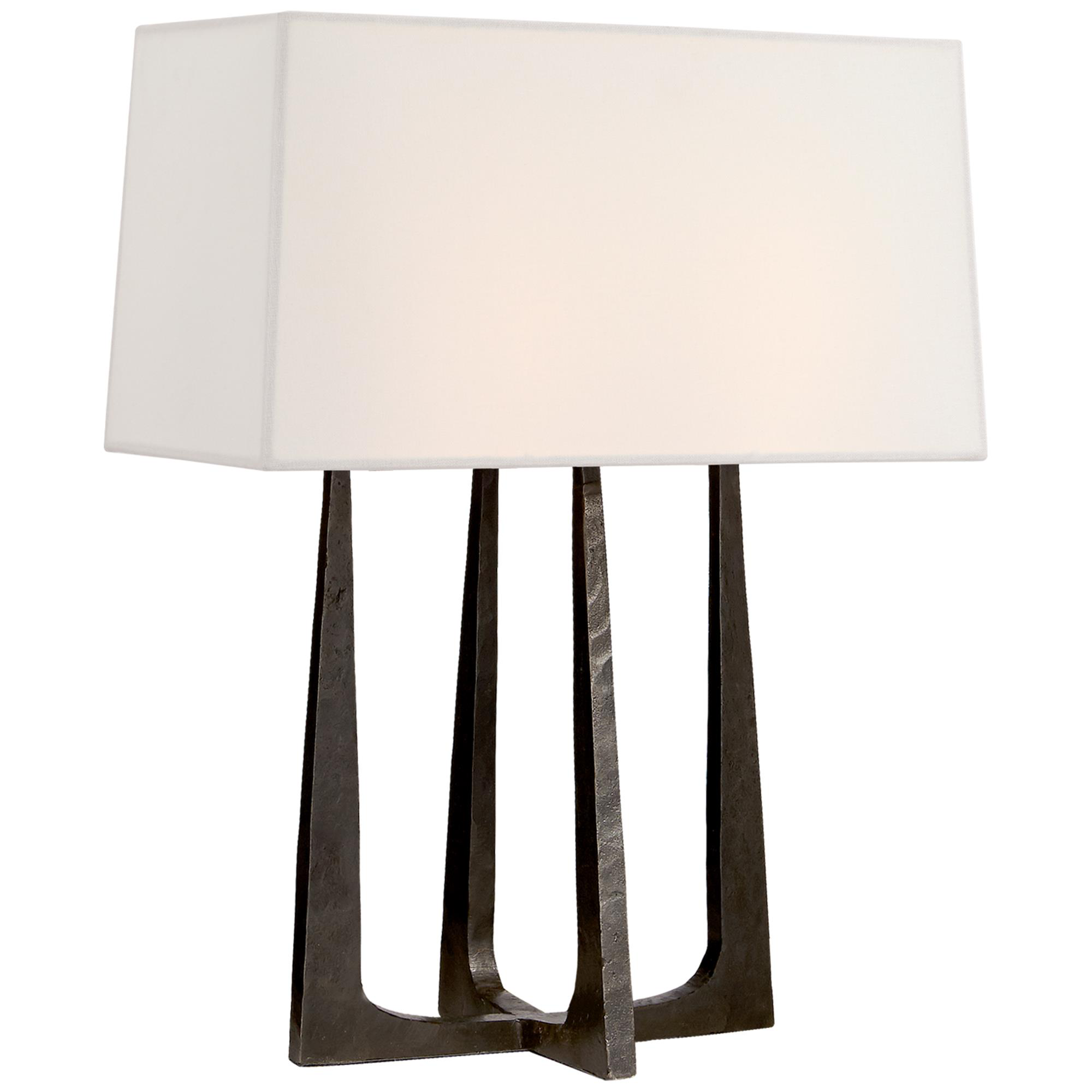 Shown in Aged Iron finish and Linen Rectangle shade