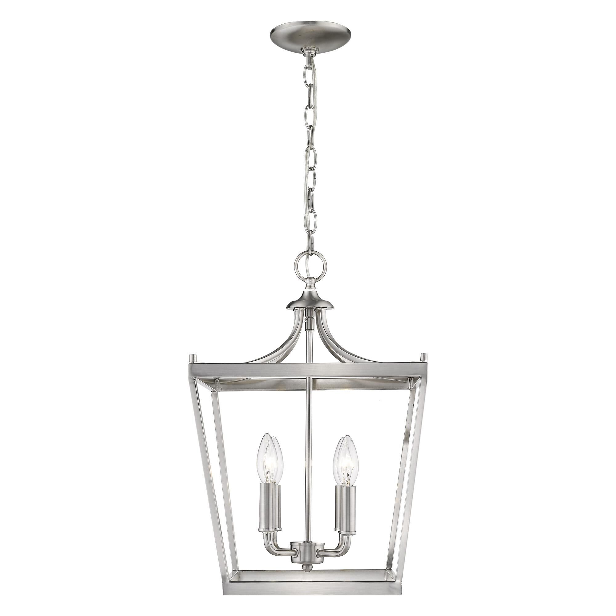 Shown in Satin Nickel finish and -- glass and -- shade