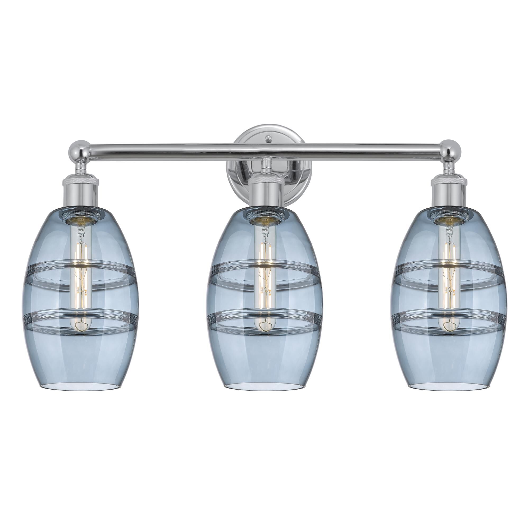 Shown in Polished Chrome finish and Princess Blue glass