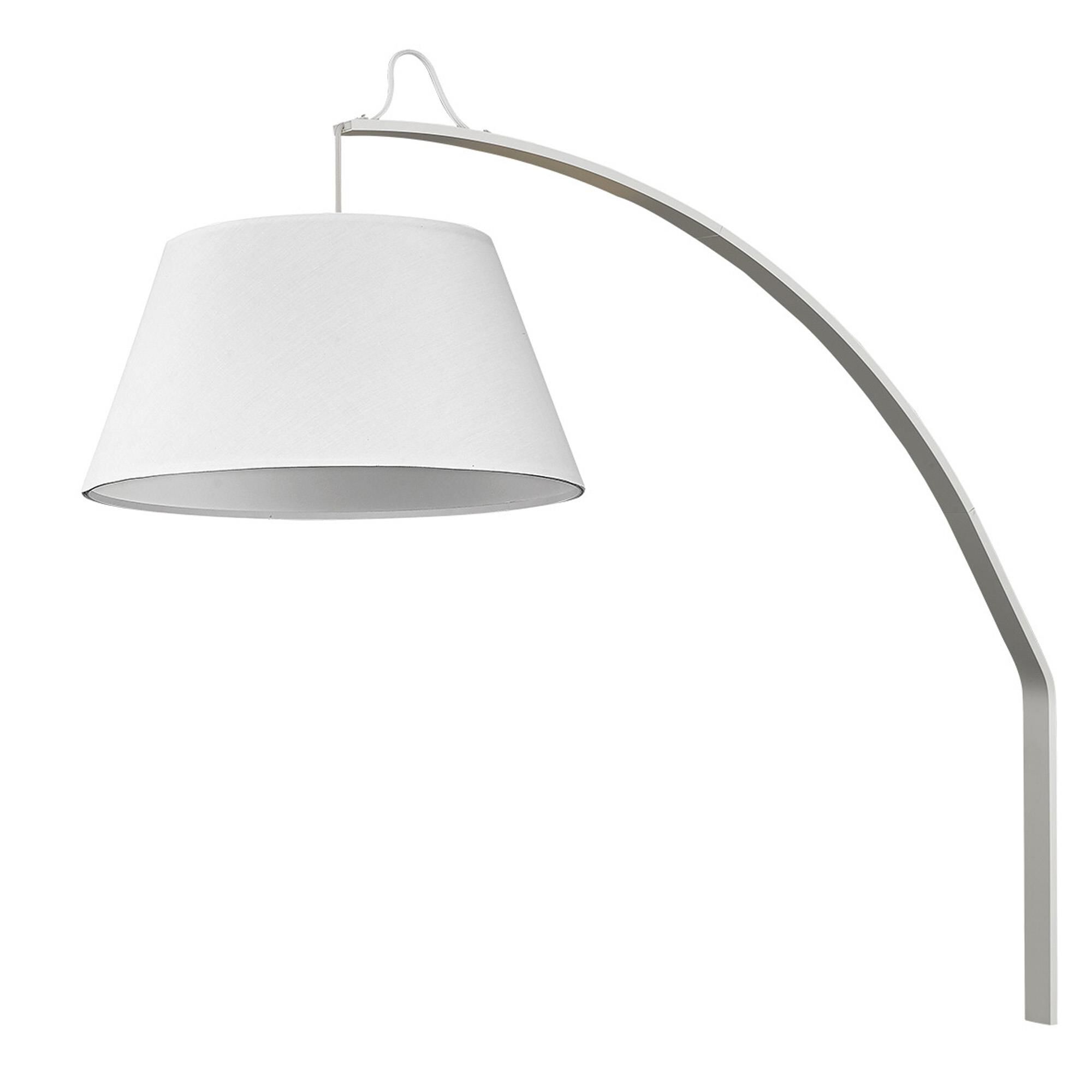 Shown in White finish and White glass and White Fabric Tapered Drum shade