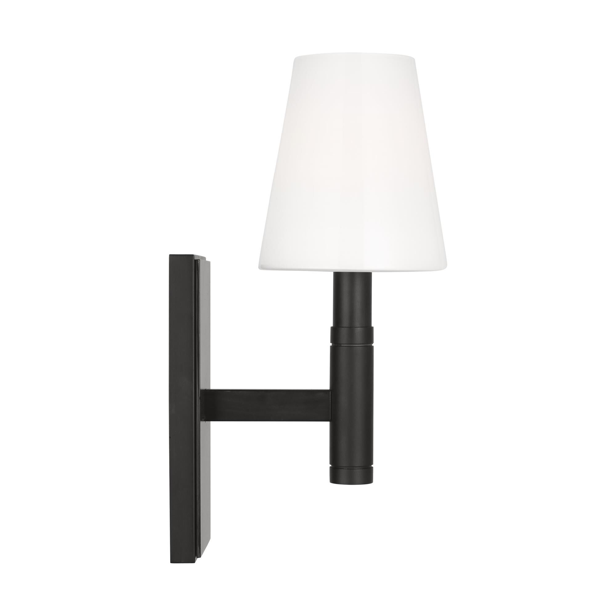 Shown in Aged Iron finish and Milk glass