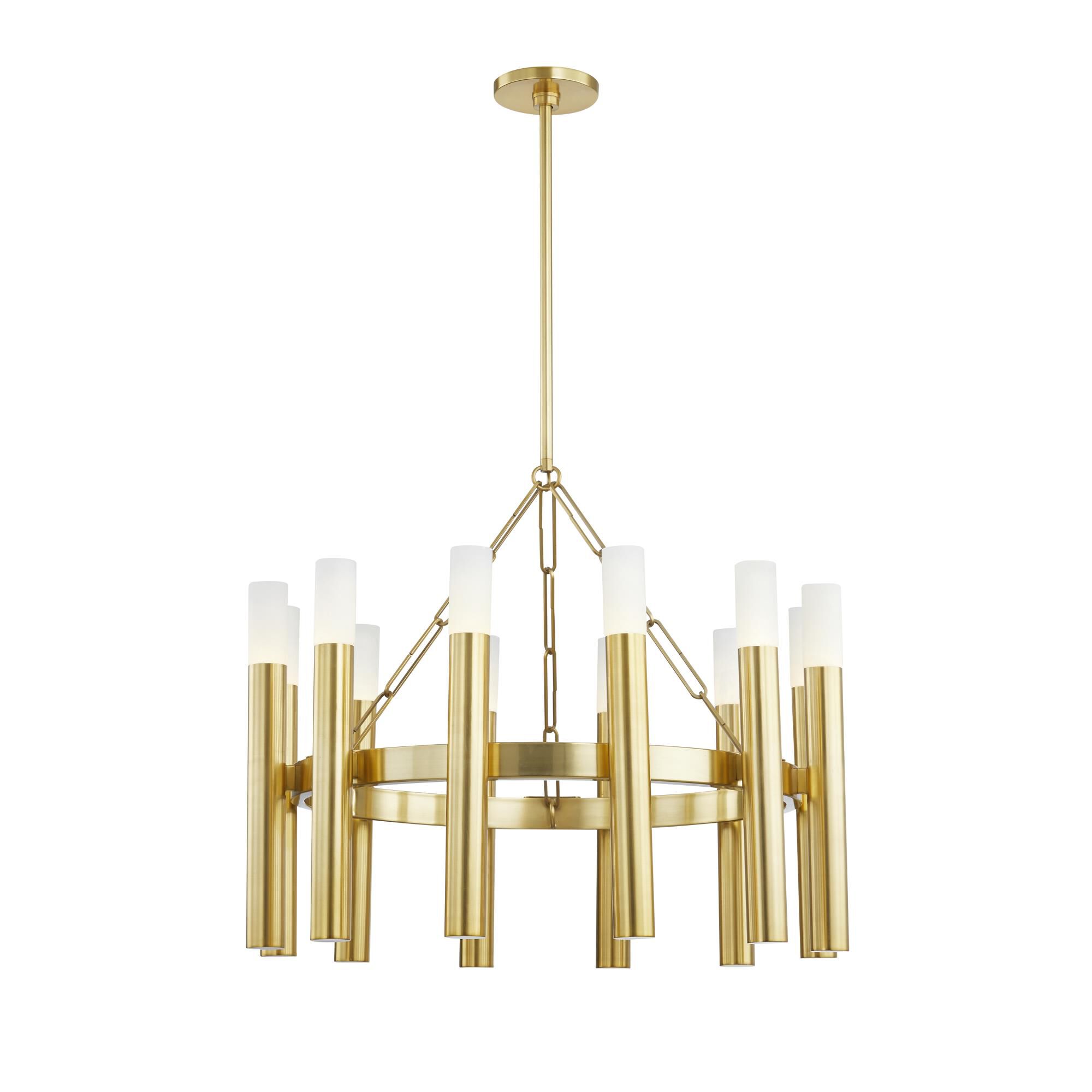 Shown in Aged Brass finish and White Alabaster glass