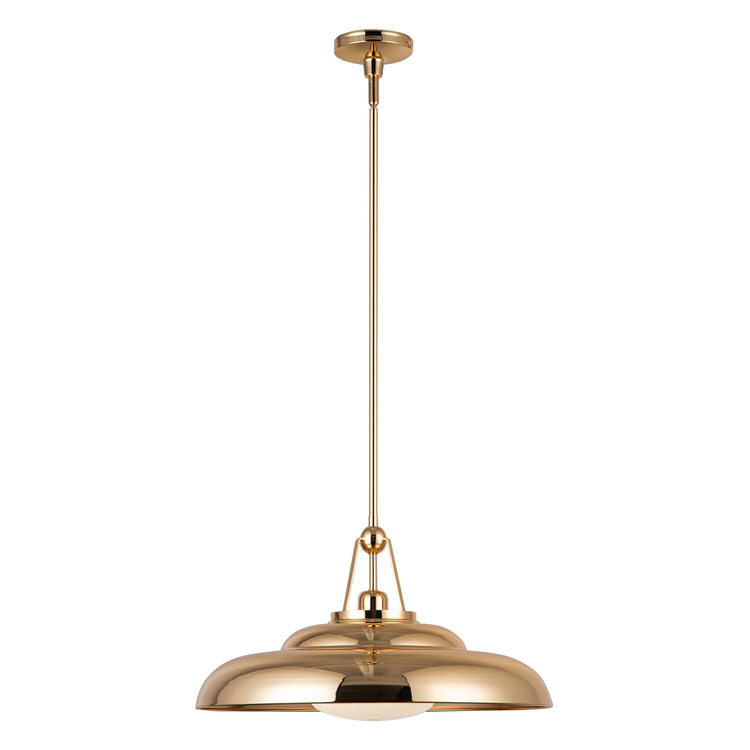 Shown in Polished Brass/Glossy Opal Glass finish and Glossy Opal glass and Steel Spun shade