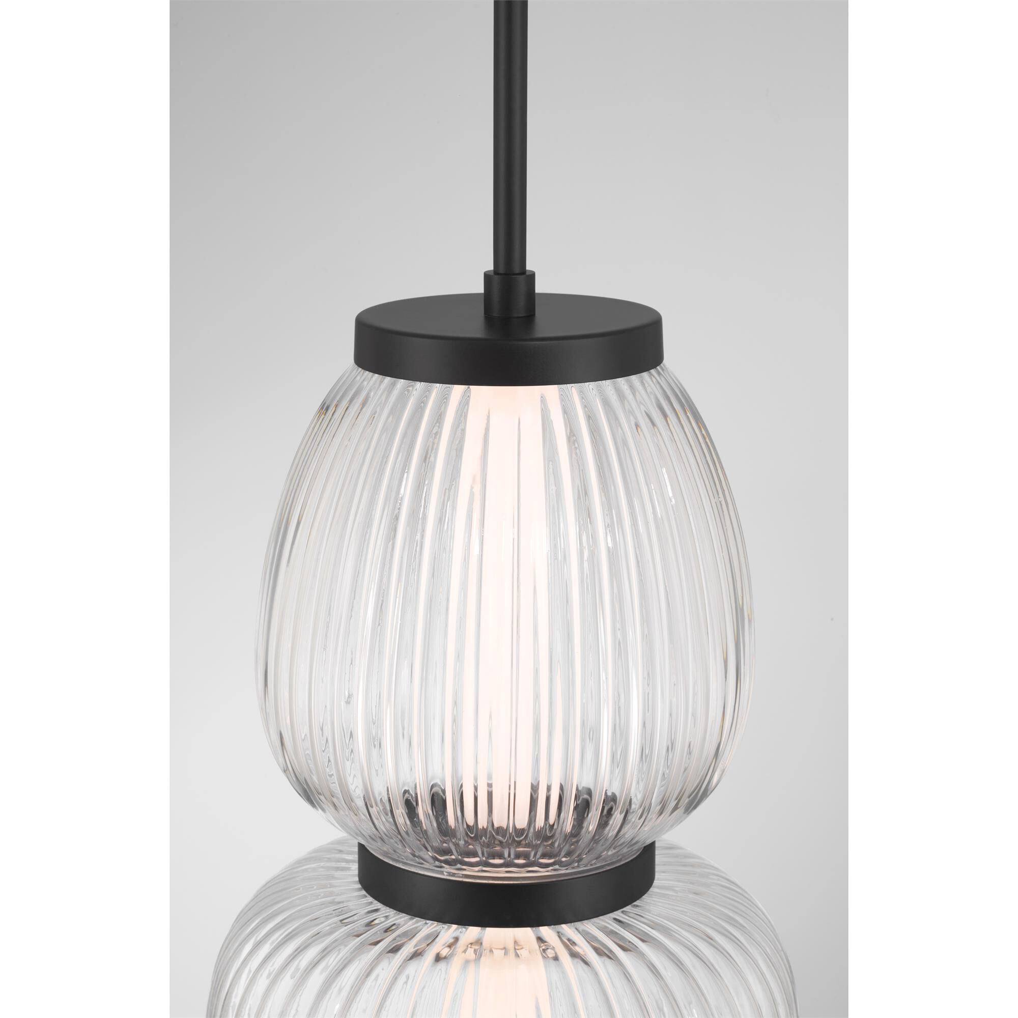 Shown in Dark Matte Black finish and Clear Ribbed glass