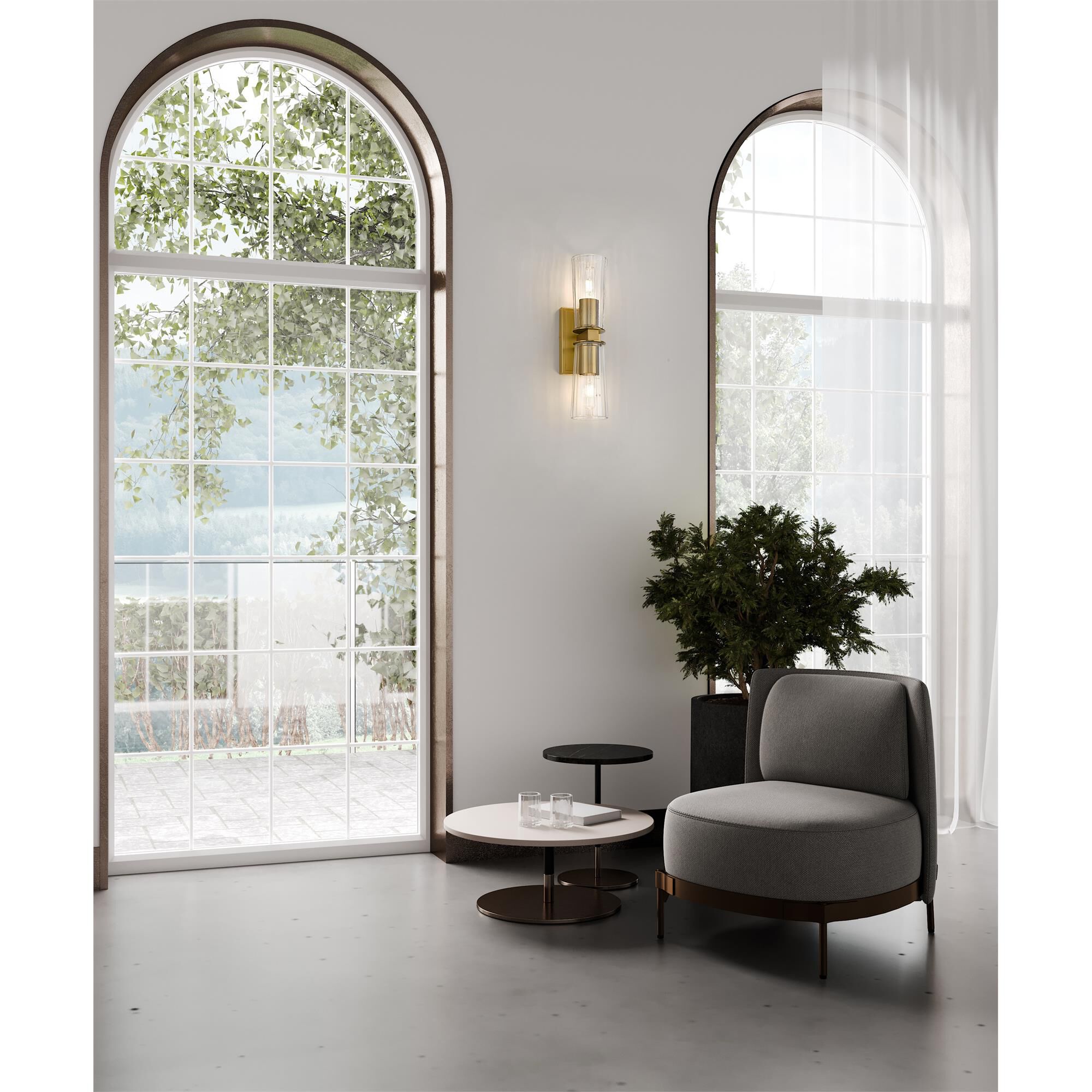 Shown in Modern Gold finish and Clear glass and Clear shade
