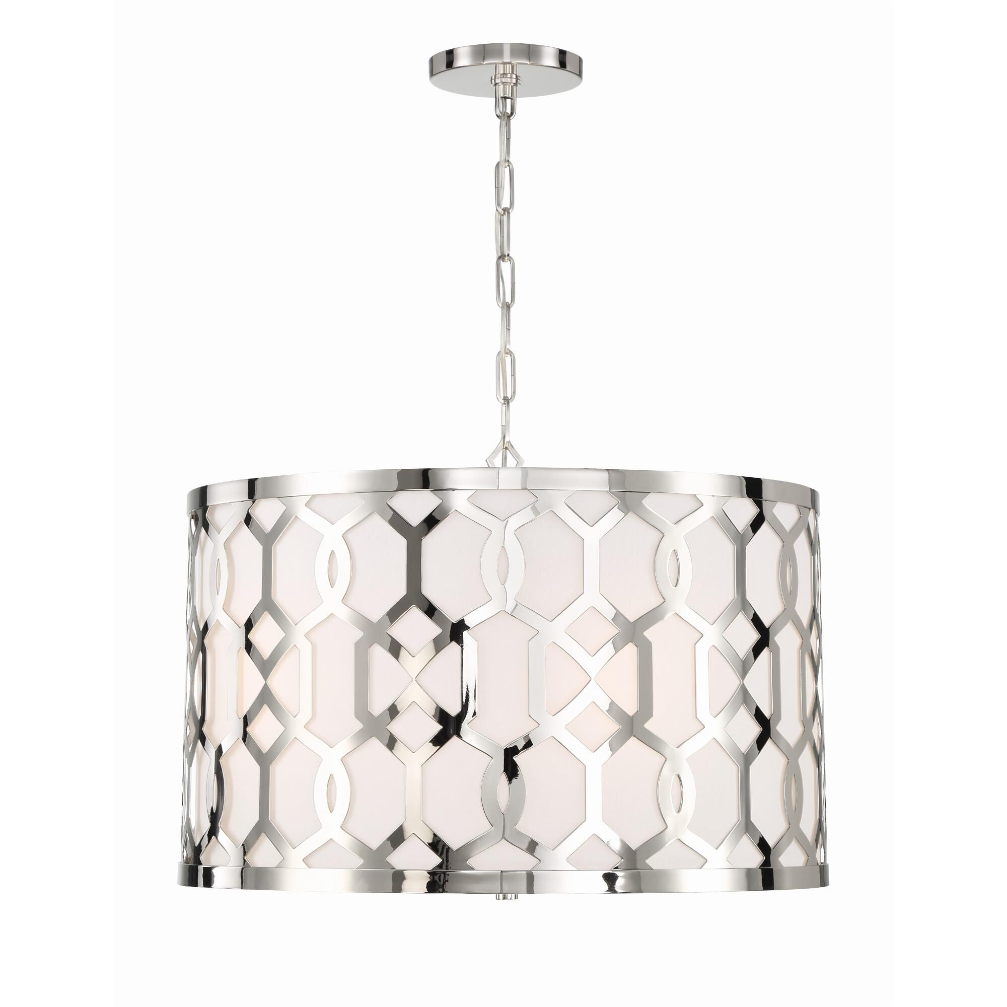 Shown in Polished Nickel finish and Silk glass and White shade