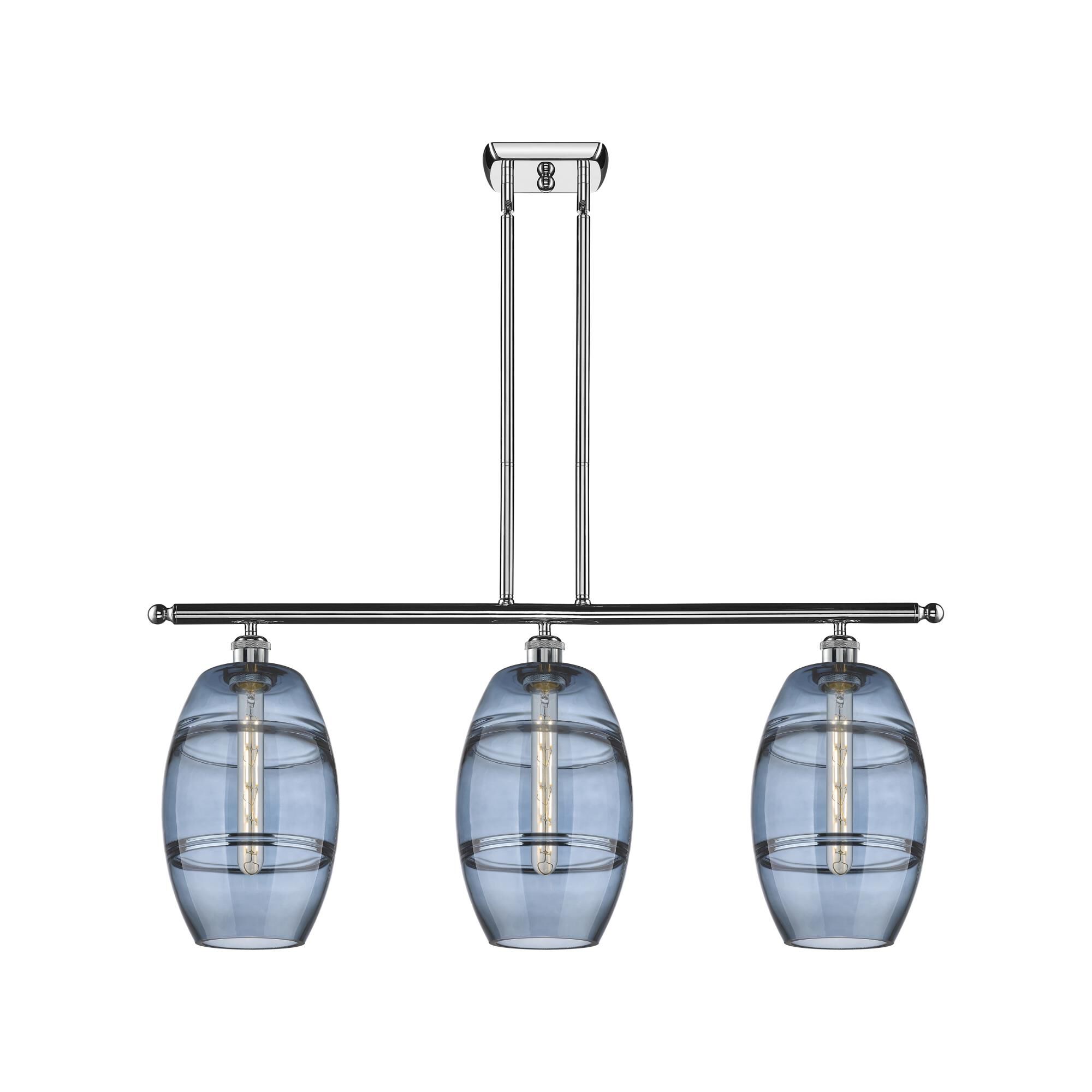 Shown in Polished Chrome finish and Princess Blue glass