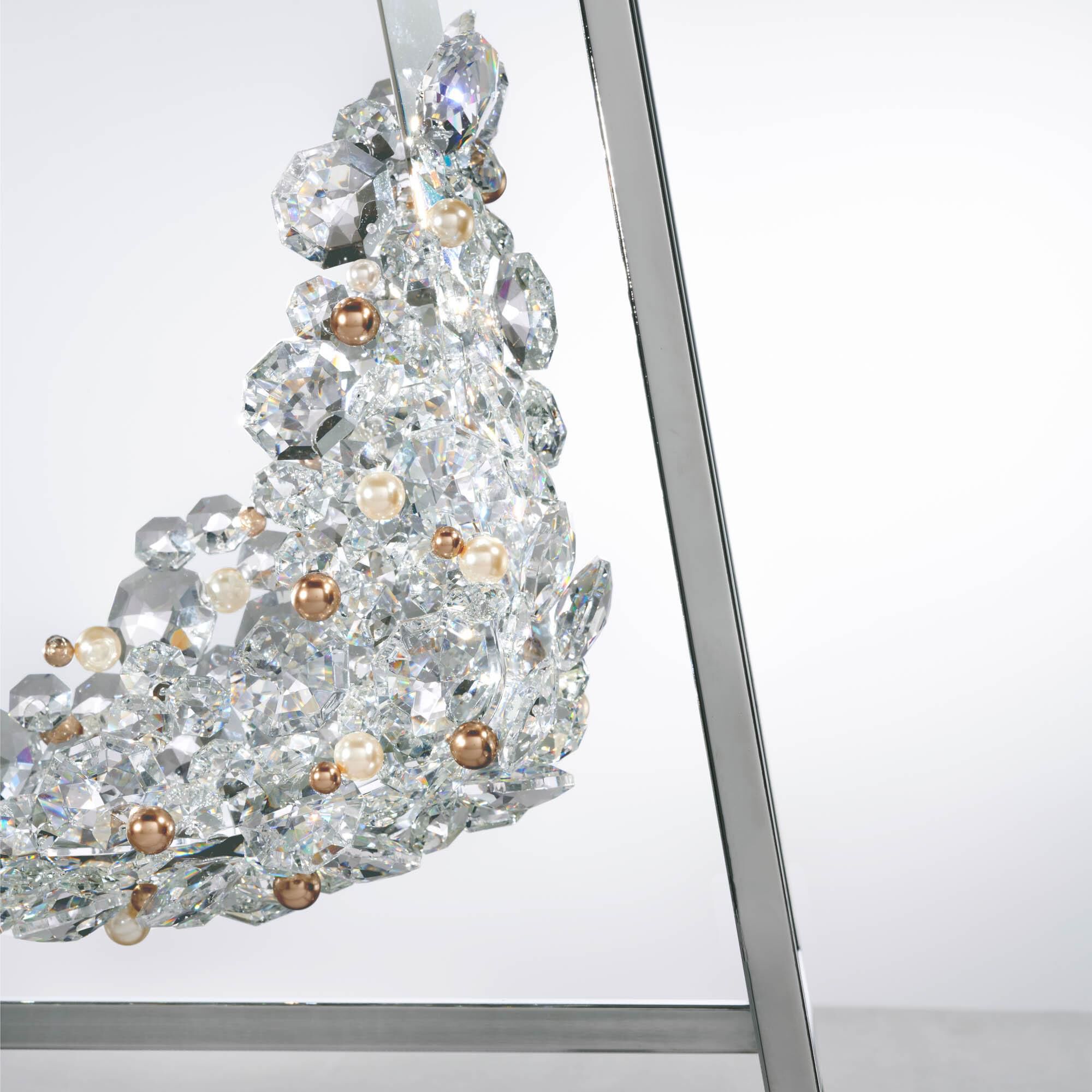 Shown in Polished Chrome With Red Rope finish and Radiance crystal and Fabric glass