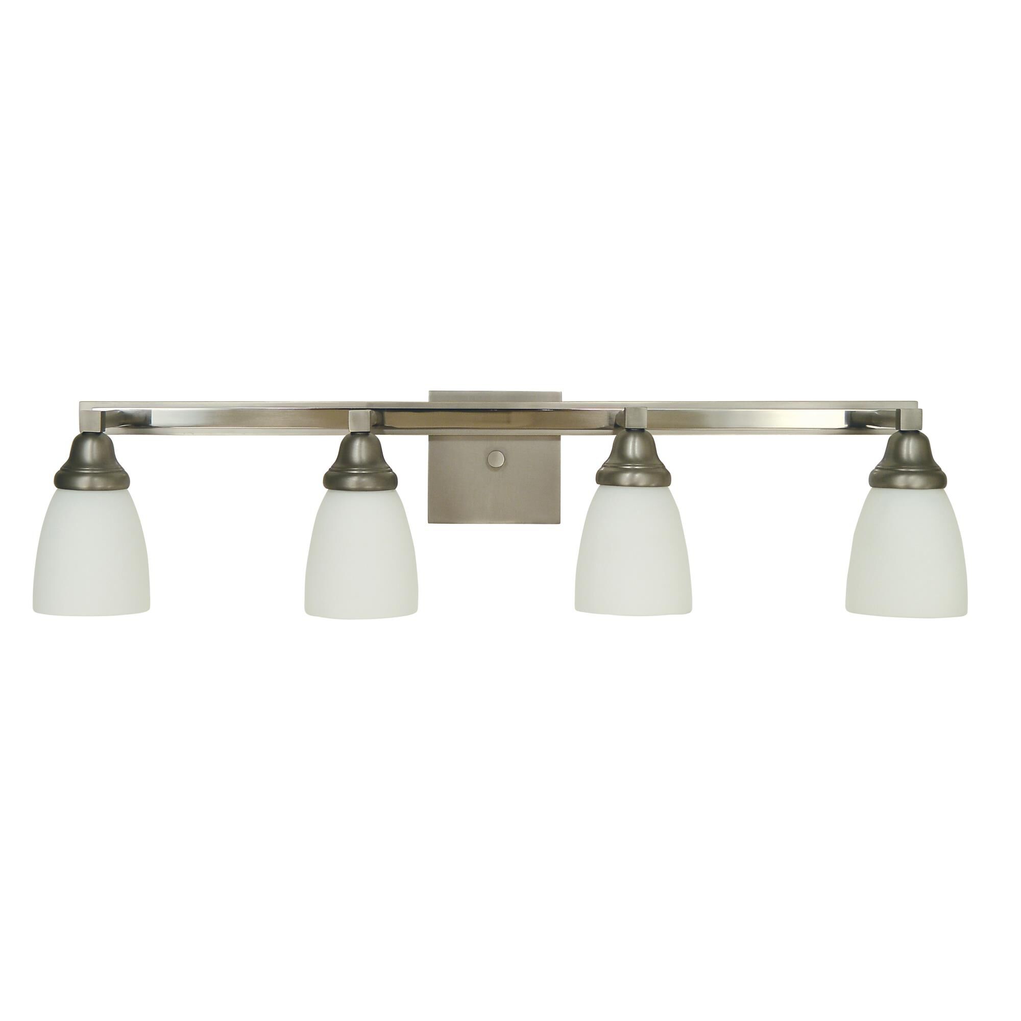 Shown in Satin Pewter With Polished Nickel finish and White Glass shade