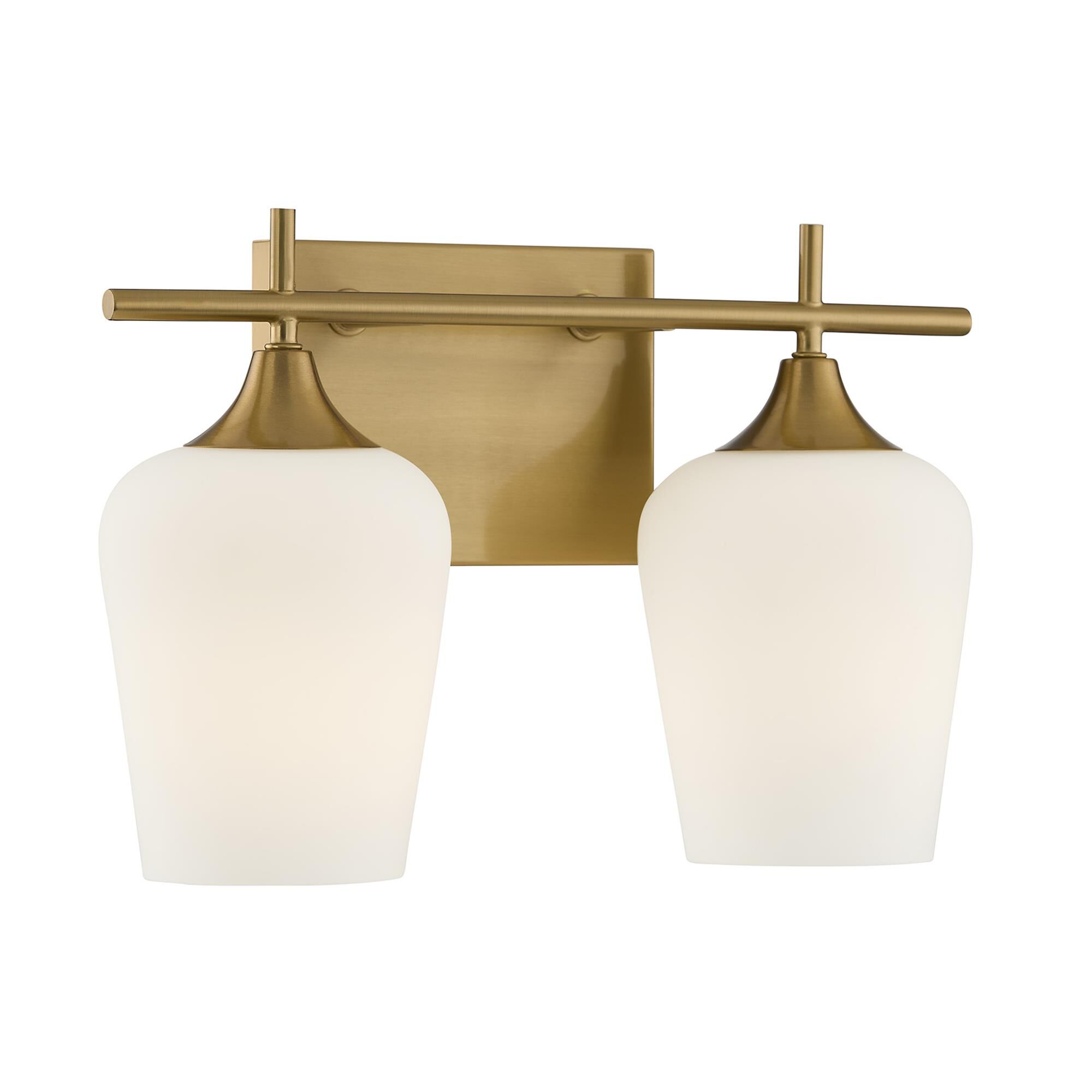 Shown in Warm Brass finish and White Opal glass
