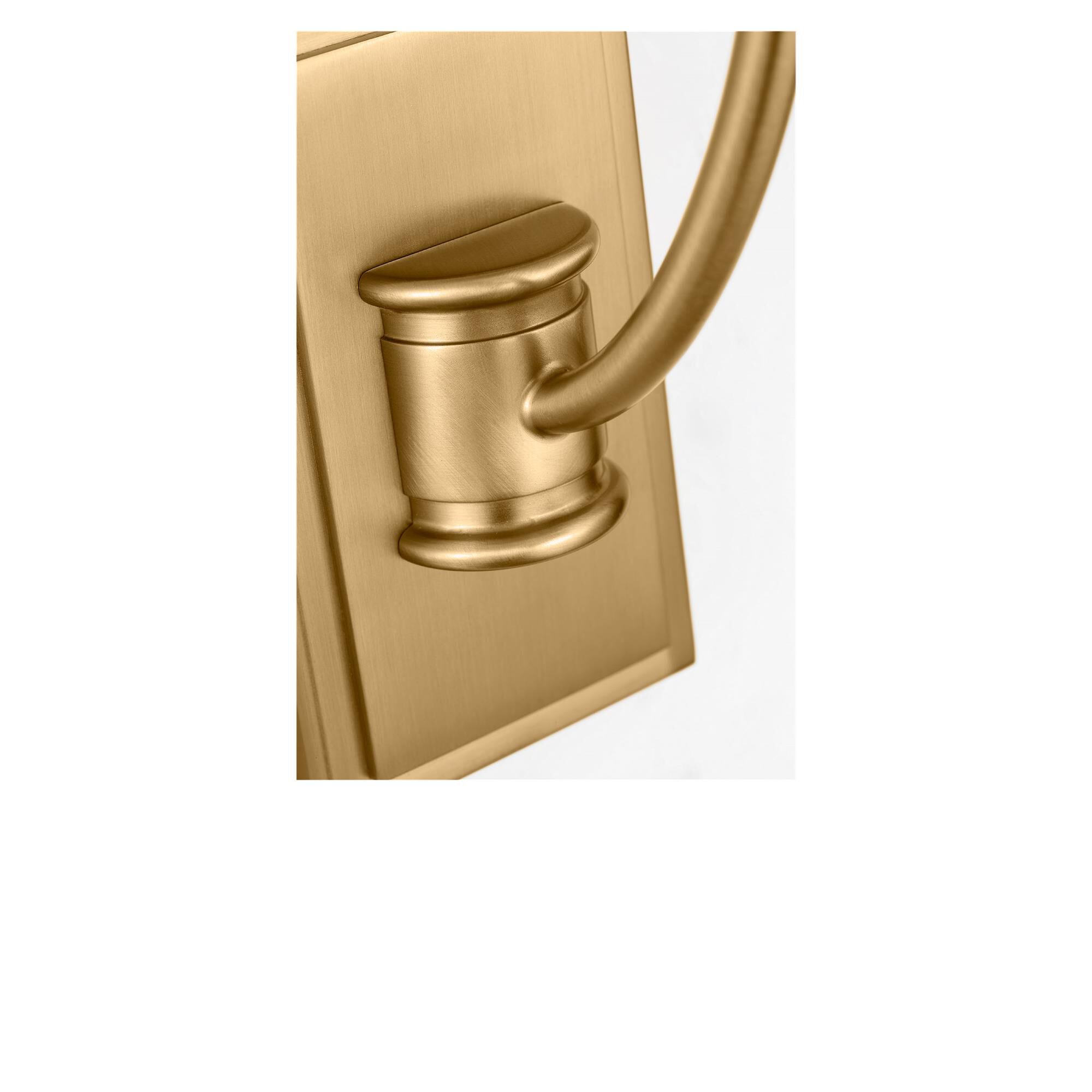Shown in Burnished Brass finish and White Linen Fabric shade