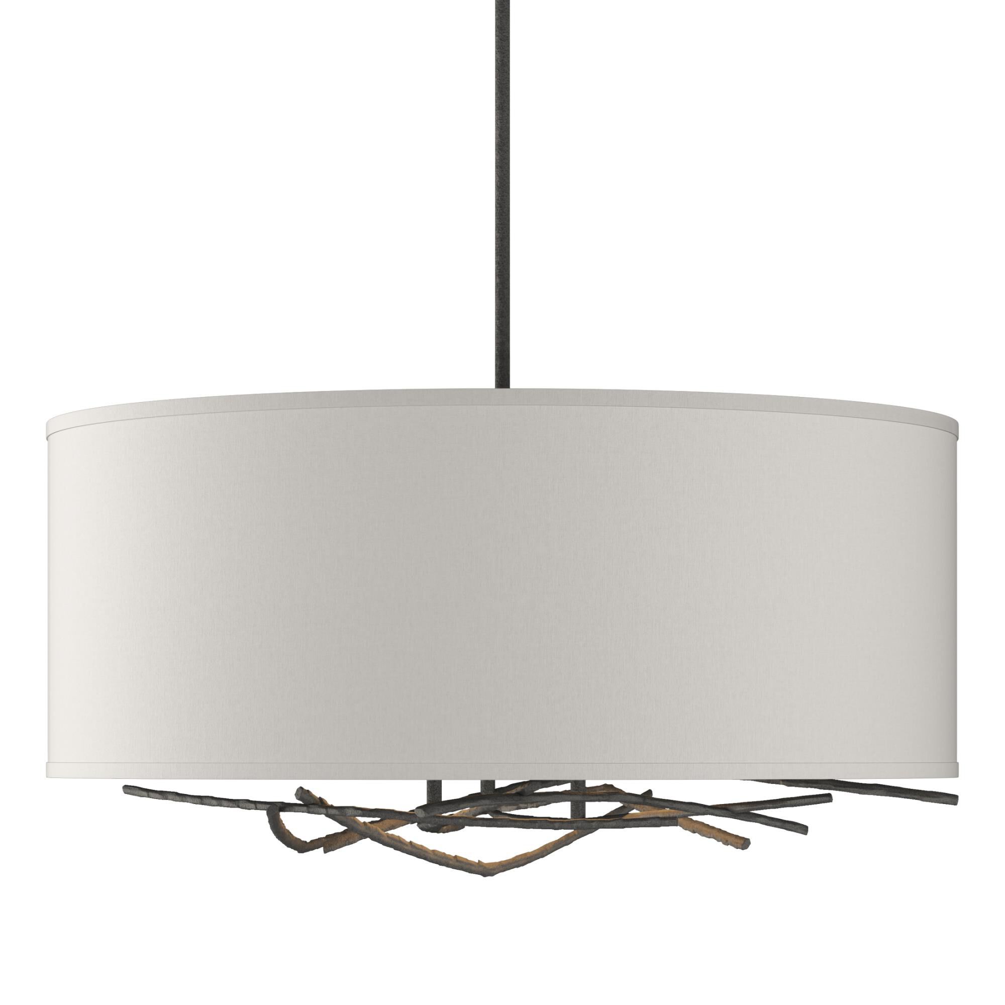 Shown in Natural Iron finish and Beige Fabric shade